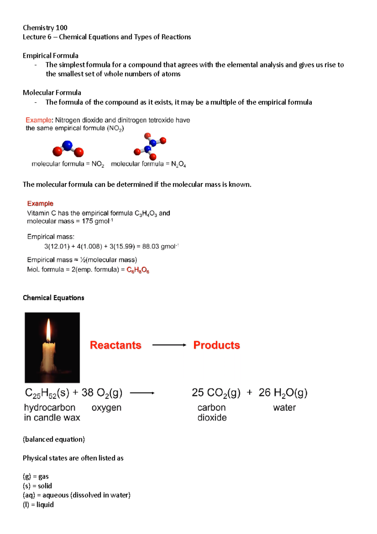 Lecture 6- Chemical Equations - Chemistry 100 Lecture 6 – Chemical ...