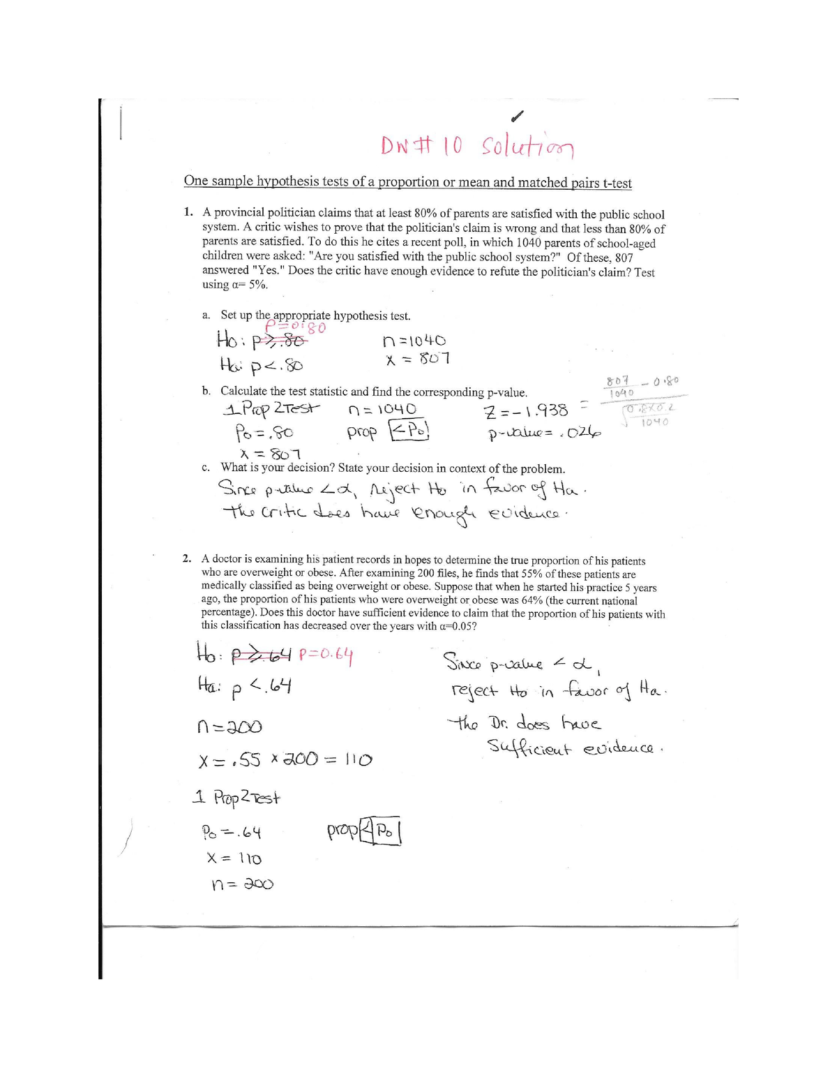 8a Ans.Key Hyp Testing 1-Sample - Studocu