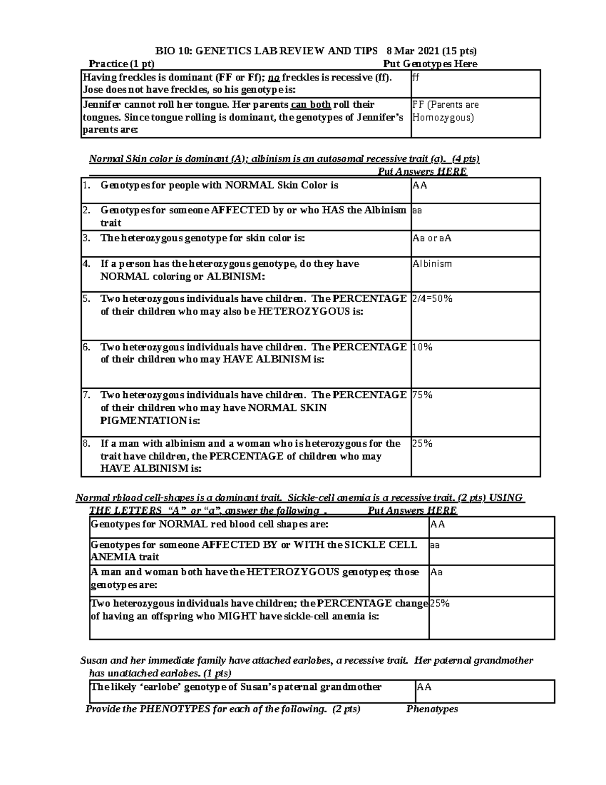 Genetics Lab - Genetic Lab - BIO 10: GENETICS LAB REVIEW AND TIPS 8 Mar ...