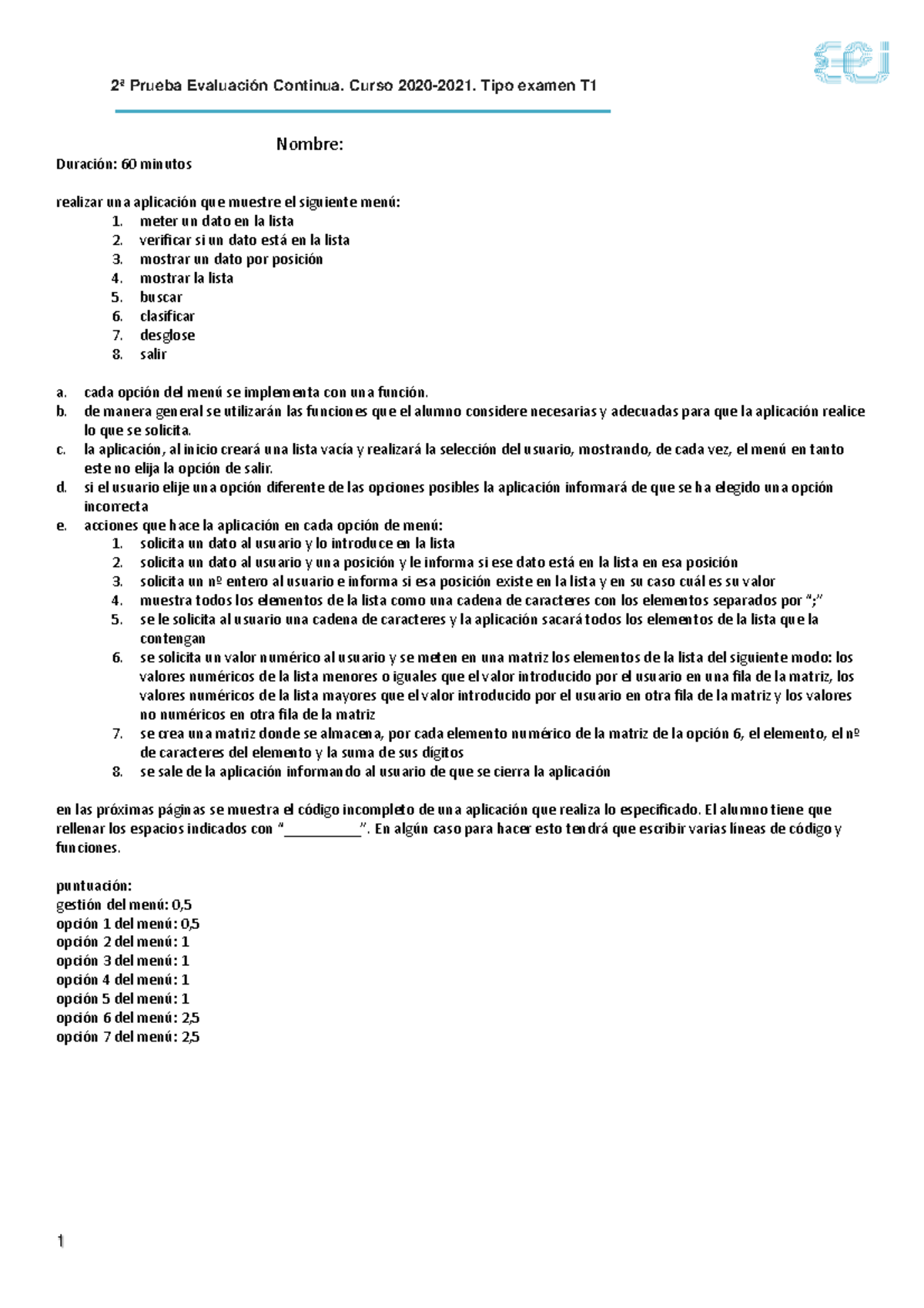 2º Parcial 20-21 - 2ª Prueba Evaluación Continua. Curso 2020-2021. Tipo ...