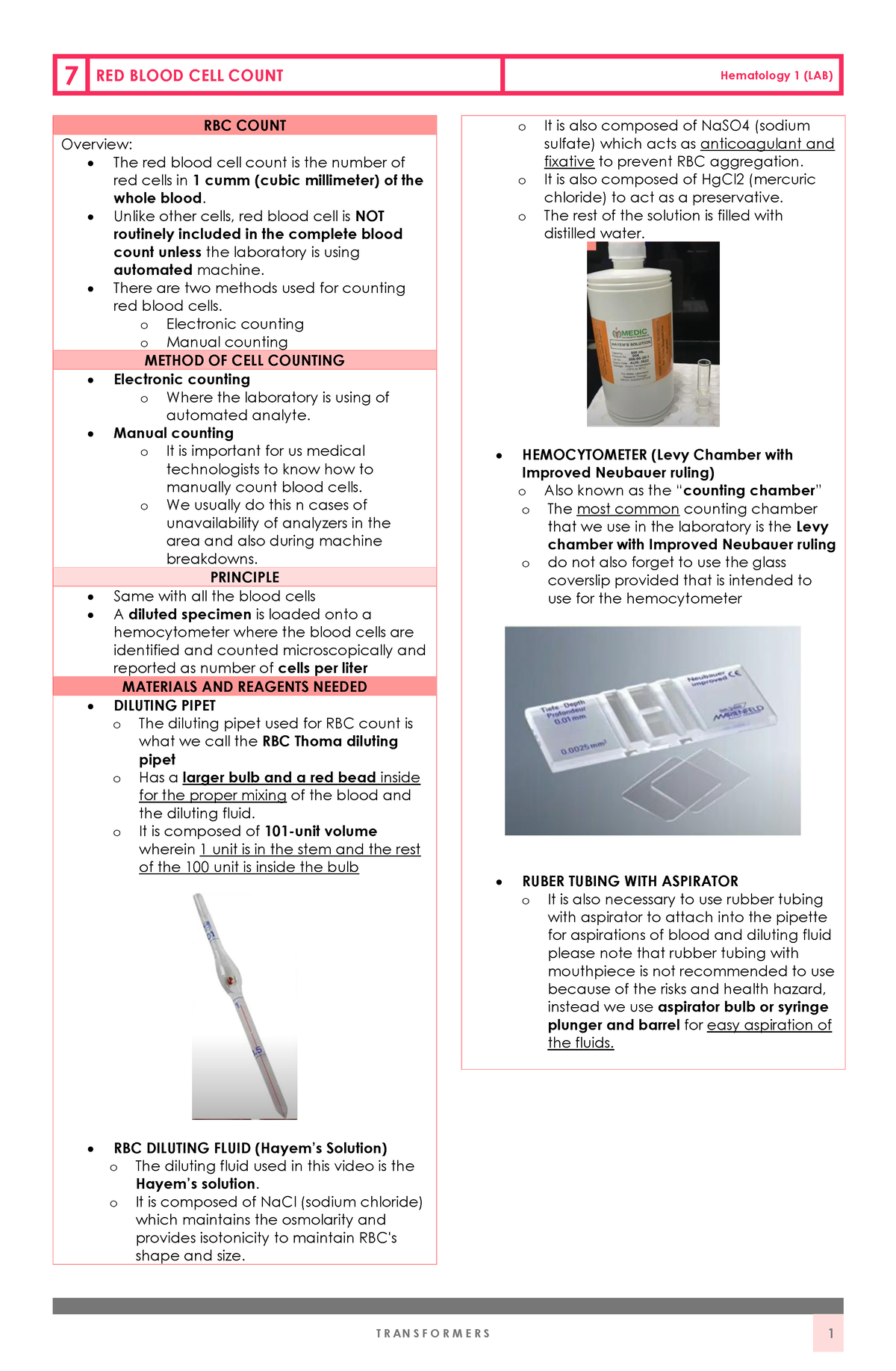 M7-HEMA-LAB - Hematology Laboratory - RBC COUNT Overview: - The red ...