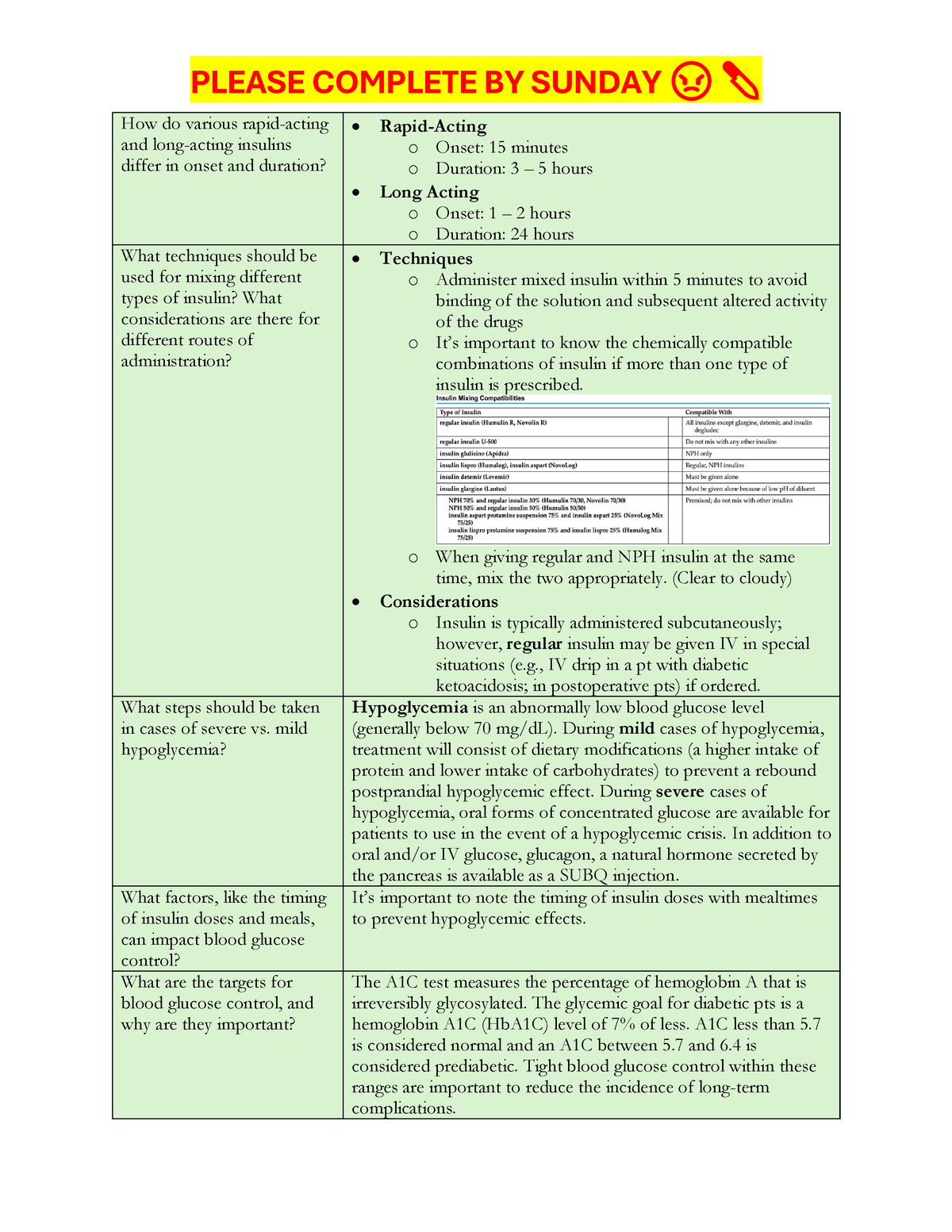 NUR 432 Q3 Study Guide - How do various rapid-acting and long-acting ...