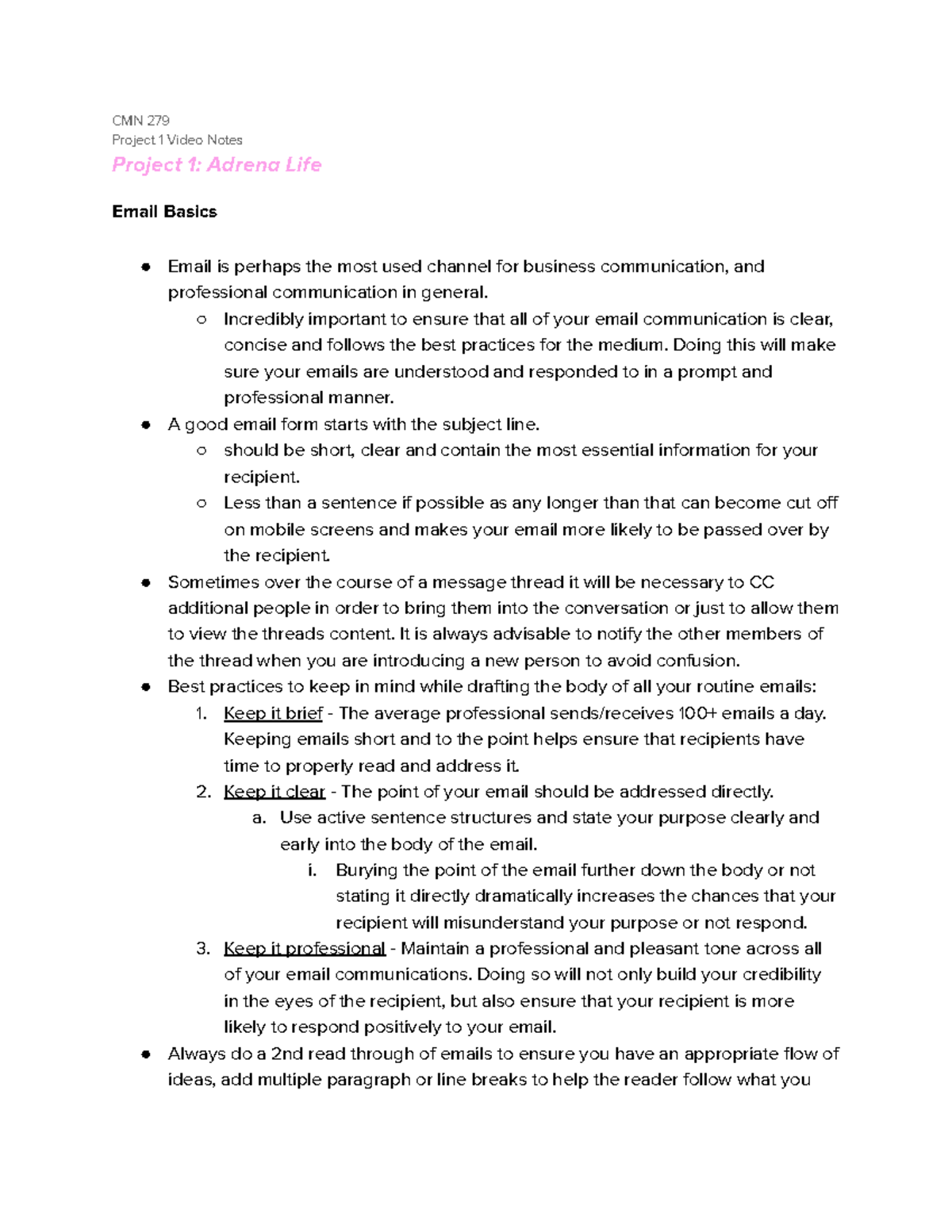 Project 1 Notes - Ametros Learning Platform Professor: Online - CMN 279 ...