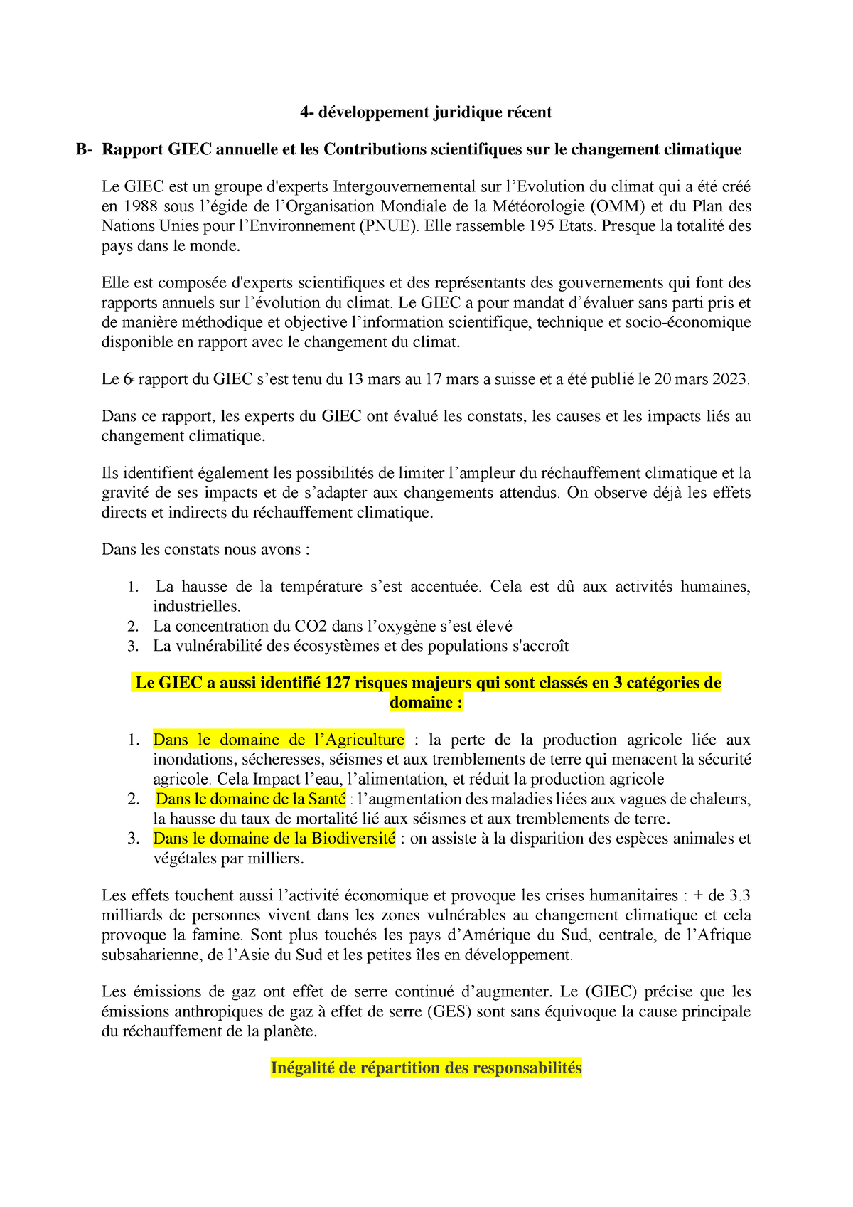 Rapport Du Giec Changement Climatique - 4- Développement Juridique ...