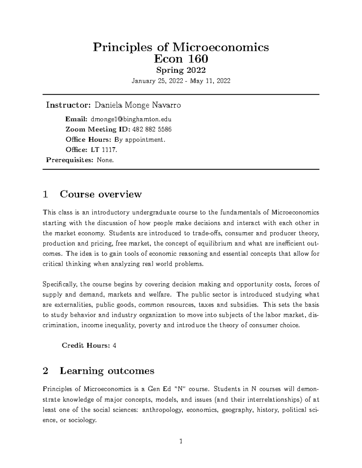 ECON 160 Syllabus - Principles of Microeconomics - Principles of ...