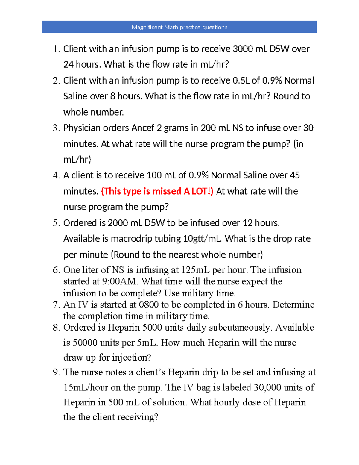 Math DDC practice - 1. Client with an infusion pump is to receive 3000 ...