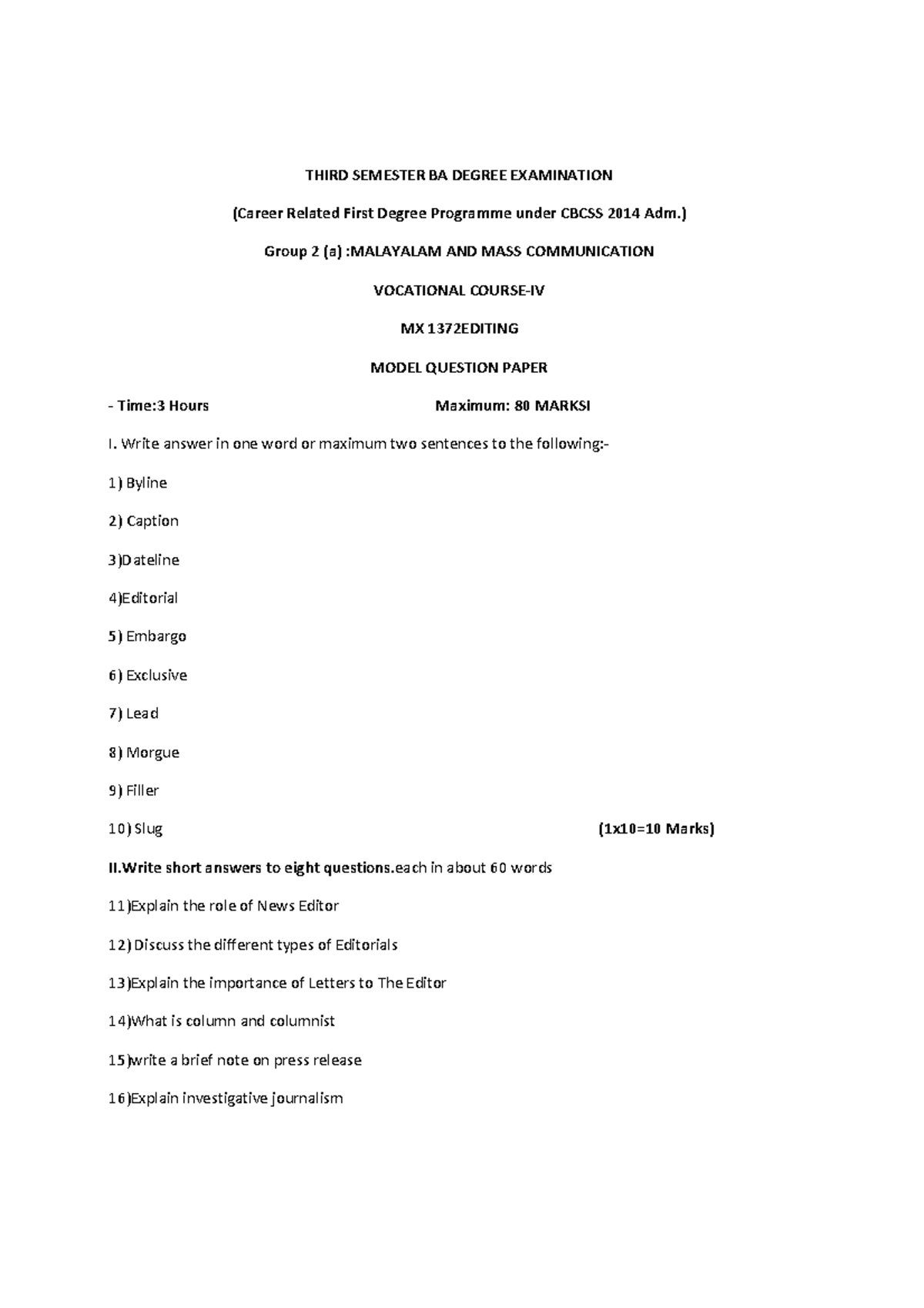 S2 BA Editing - Question paper - THIRD SEMESTER BA DEGREE EXAMINATION ...