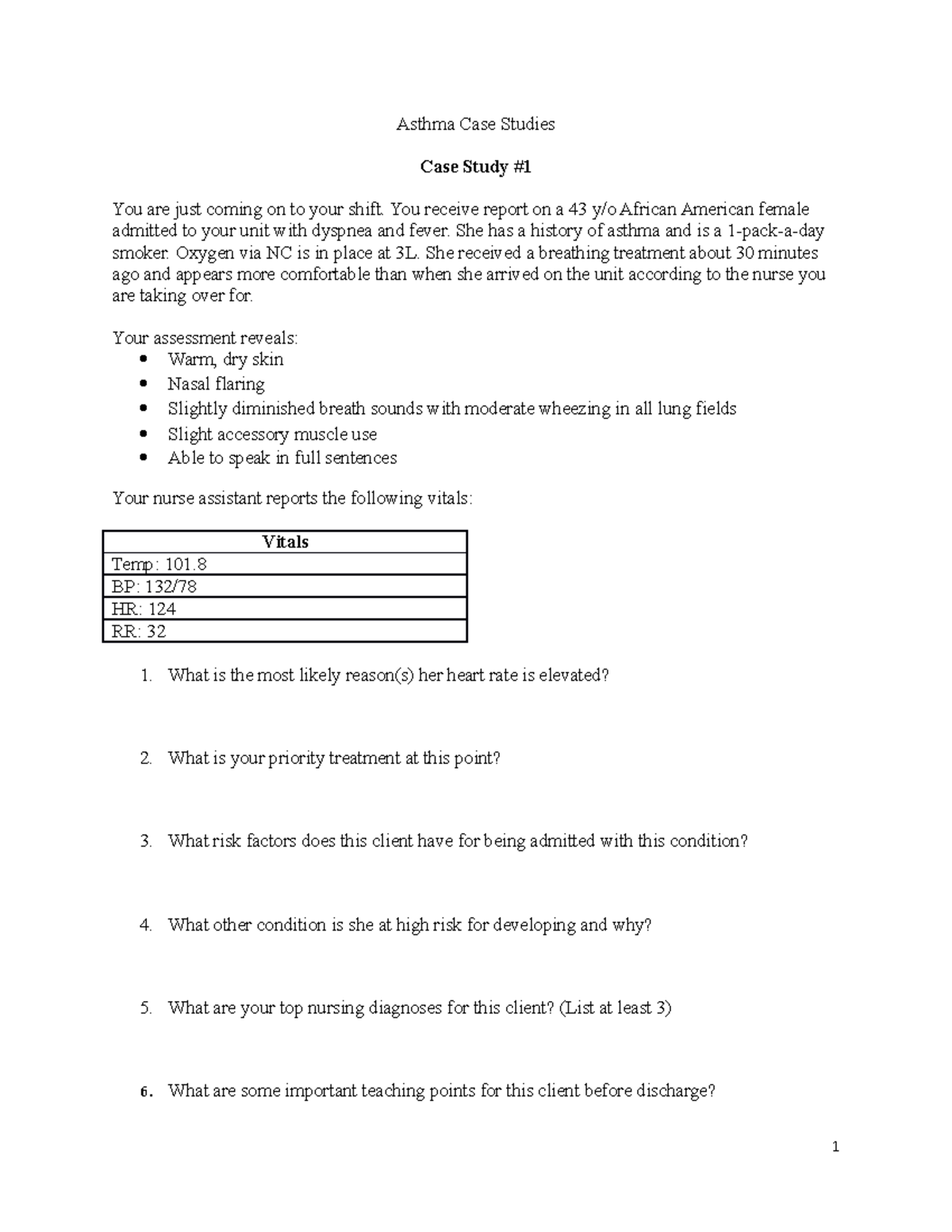 Asthma Case Study 1 hwghfyddgvjhvuhvfu Asthma Case Studies Case