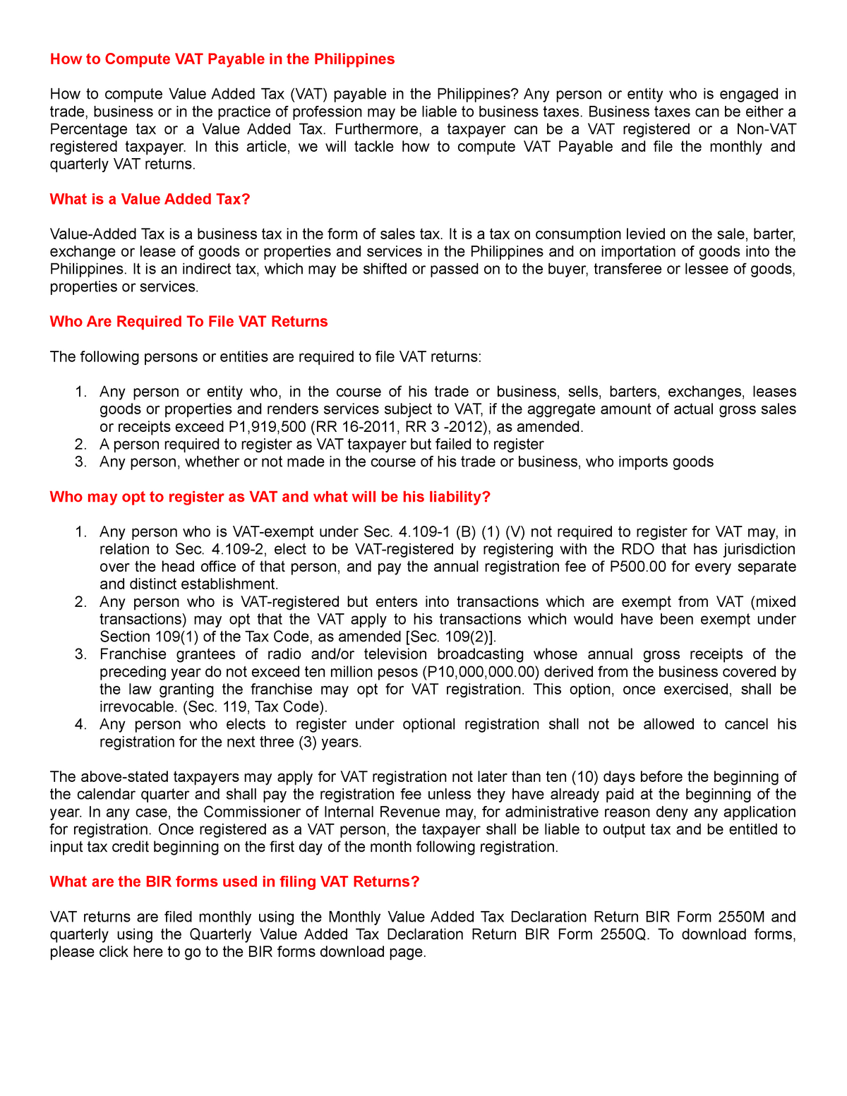 How To Compute VAT Payable Business Taxes Can Be Either A Percentage 