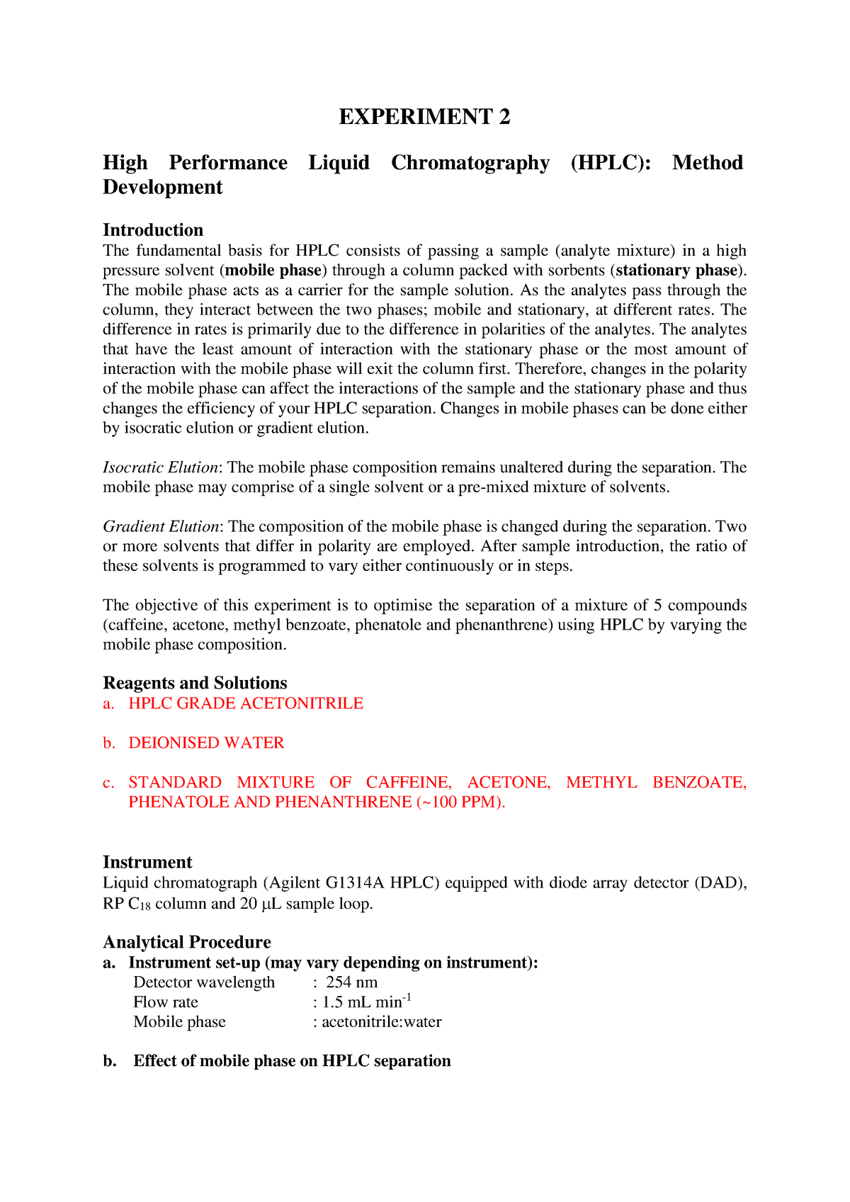 hplc experiment lab report