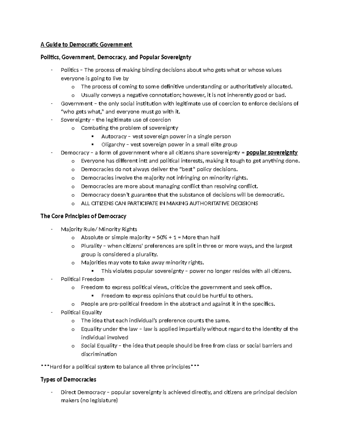 Module 1 Lecture Notes - A Guide to Democratic Government Politics ...
