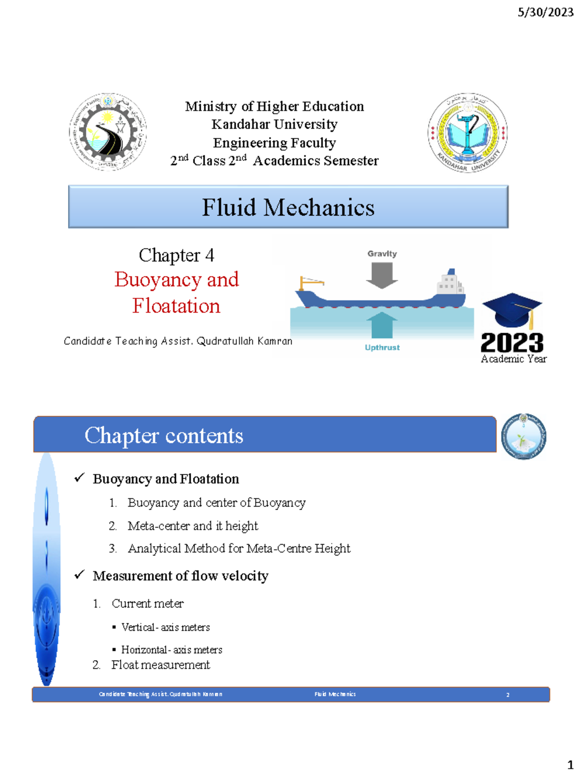 Chapter 4 (Bouyancy and Floatation) Ministry of Higher Education