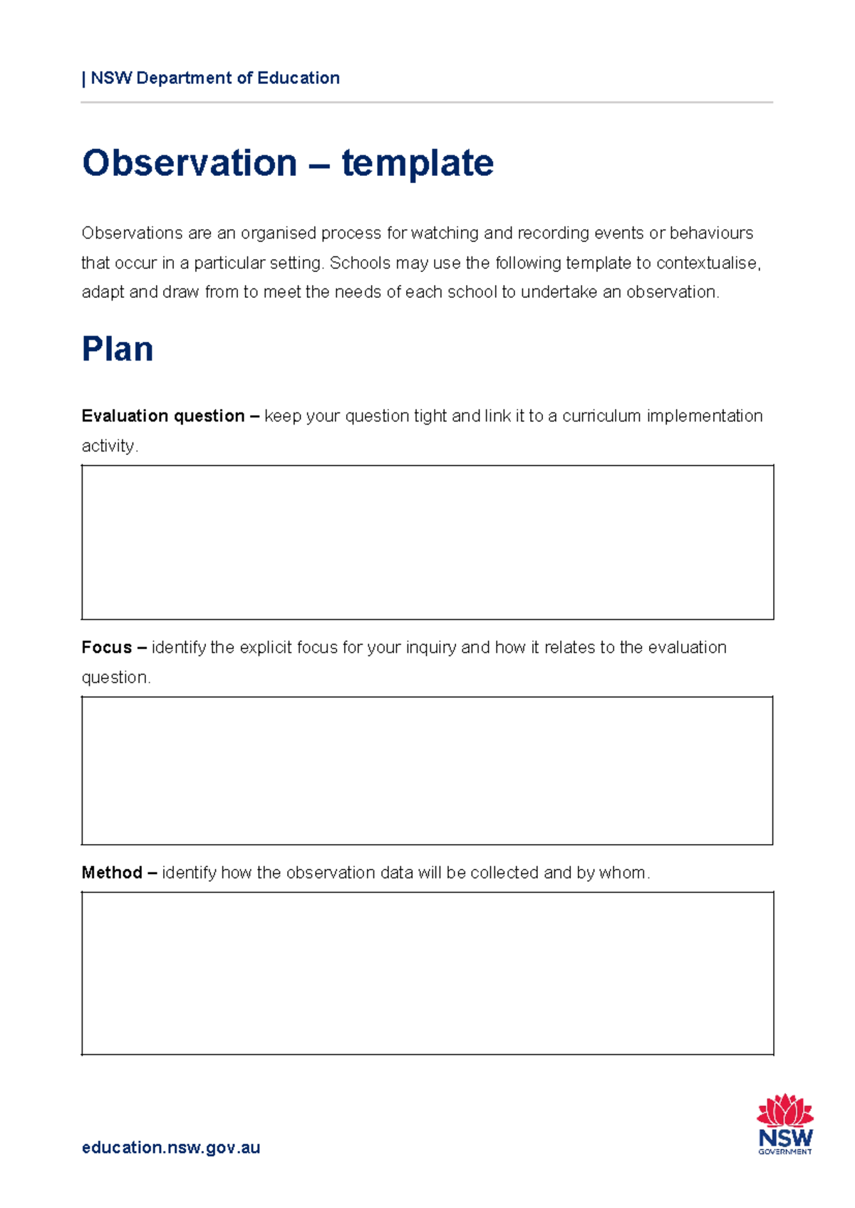 Curriculum implementation observation template - | NSW Department of ...