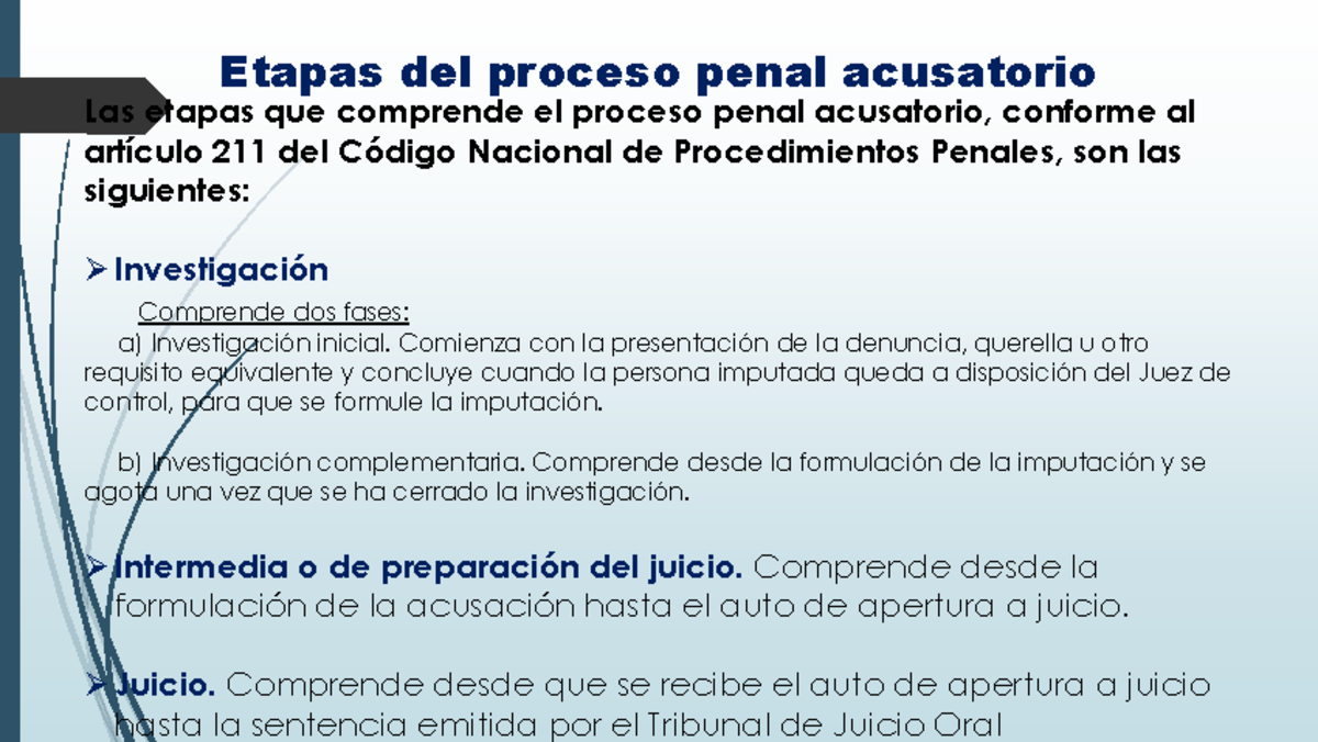Salidas alternas al proceso penal acusatorio - Etapas del proceso penal