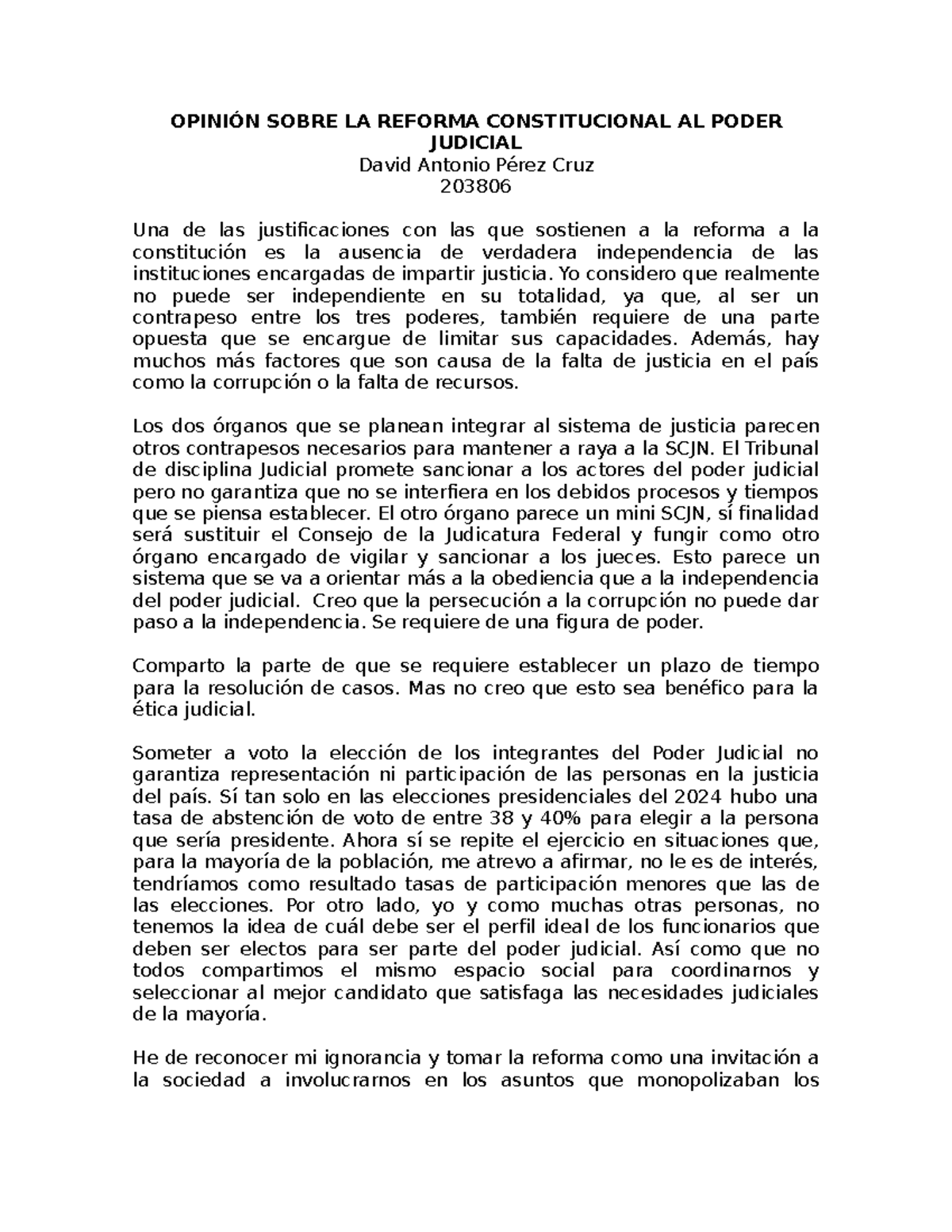 OpinióN Sobre LA Reforma Constitucional AL Poder Judicial - OPINIÓN ...