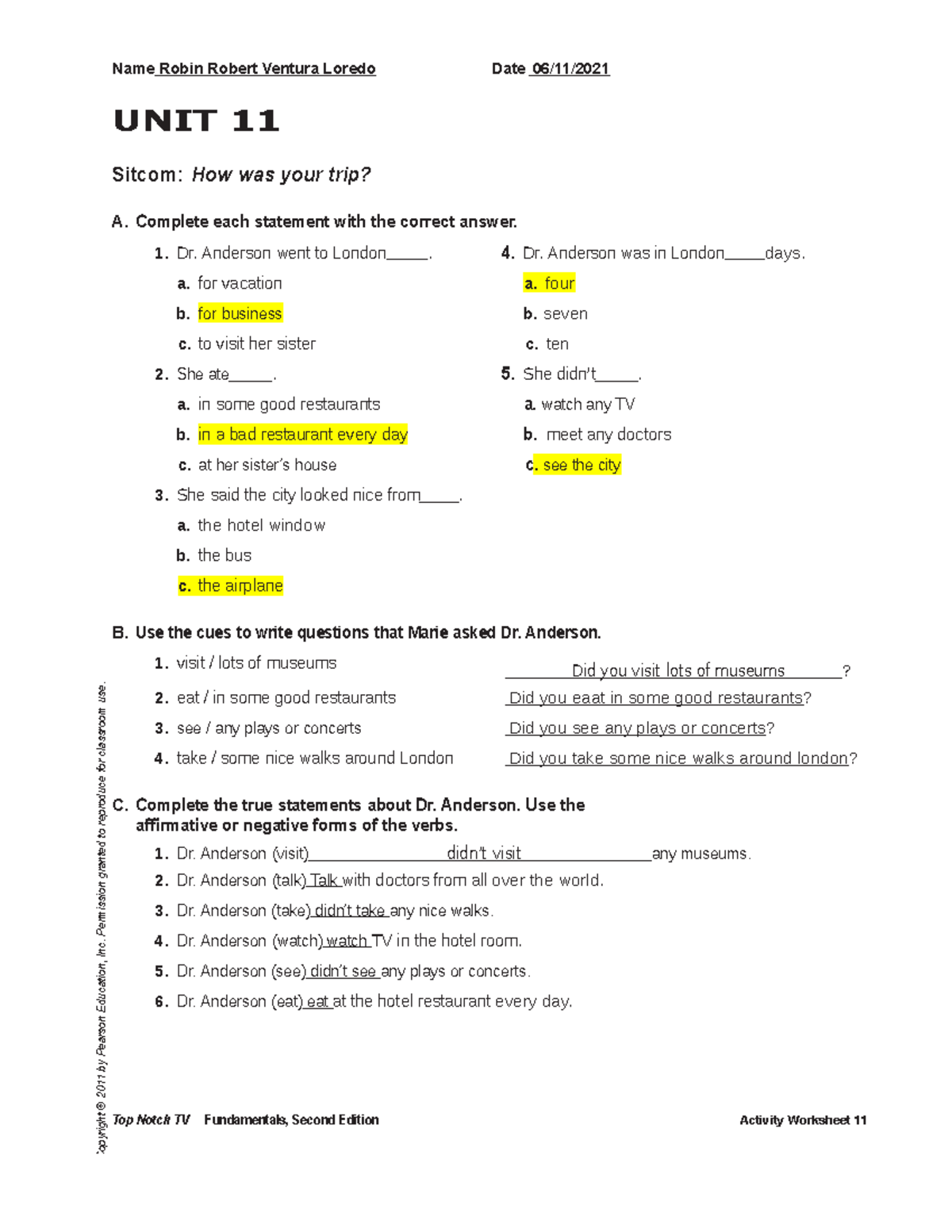 UNIT 11 Video Worksheets Robin Ventura - Name Robin Robert Ventura ...