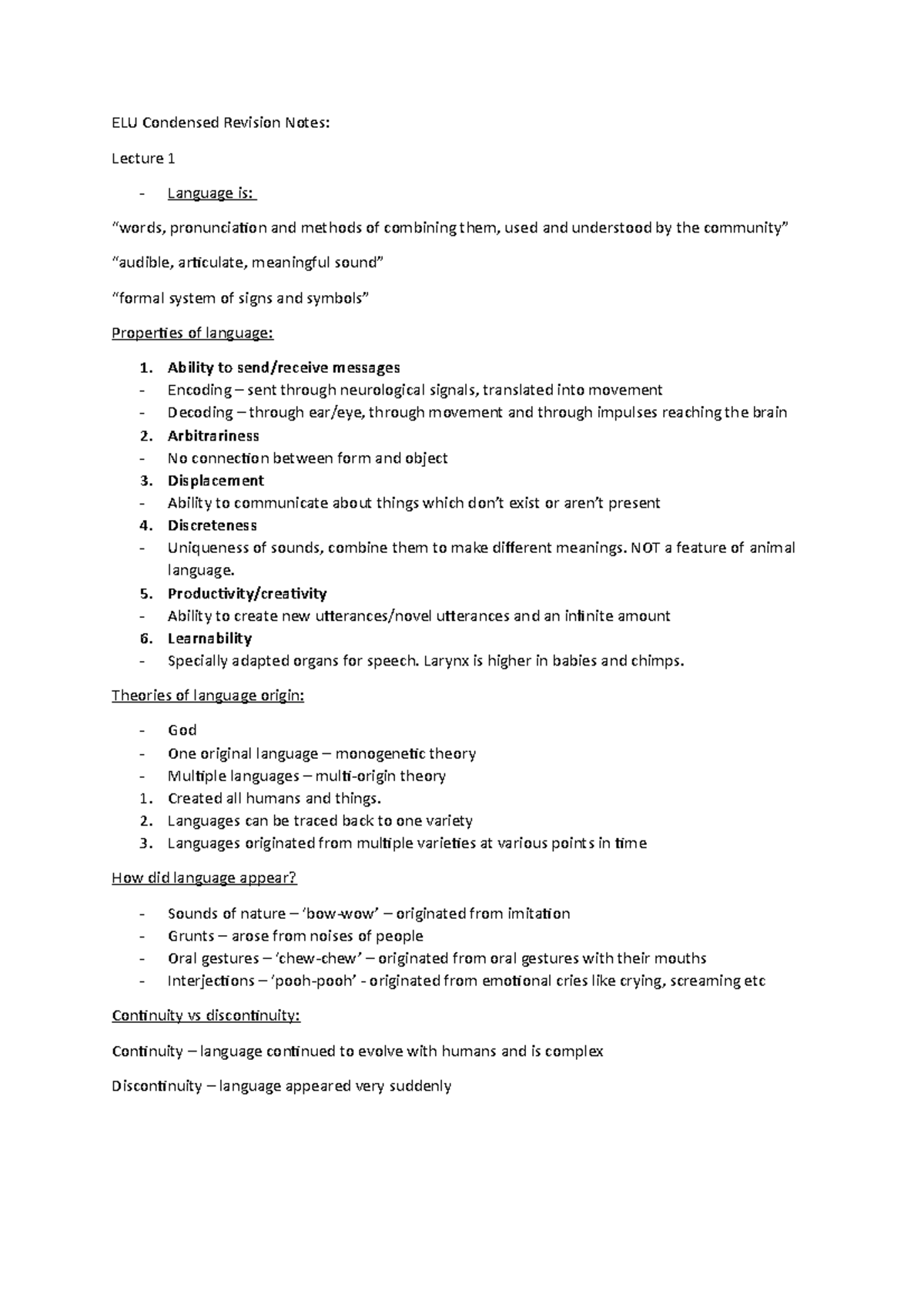 ELU Condensed Revision Notes - 2. 3. 4. Ability to messages Encoding ...