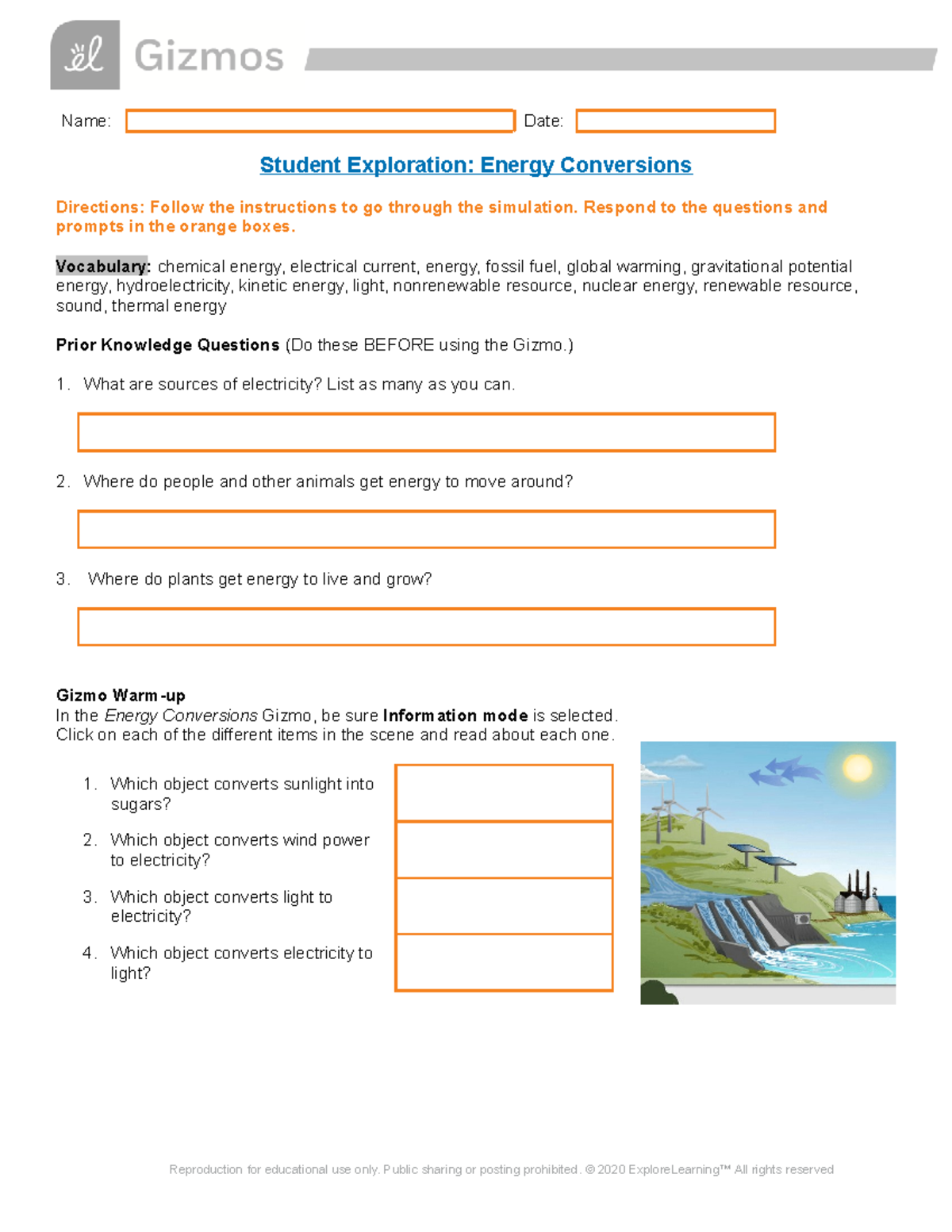 Energy Gizmo - Work - Name: Date: Student Exploration: Energy ...