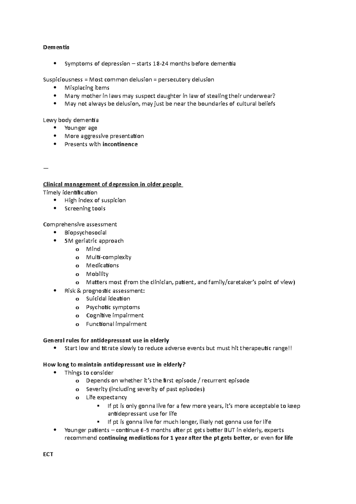 Psychogeriatrics Lecture - Dementia Symptoms of depression – starts 18 ...