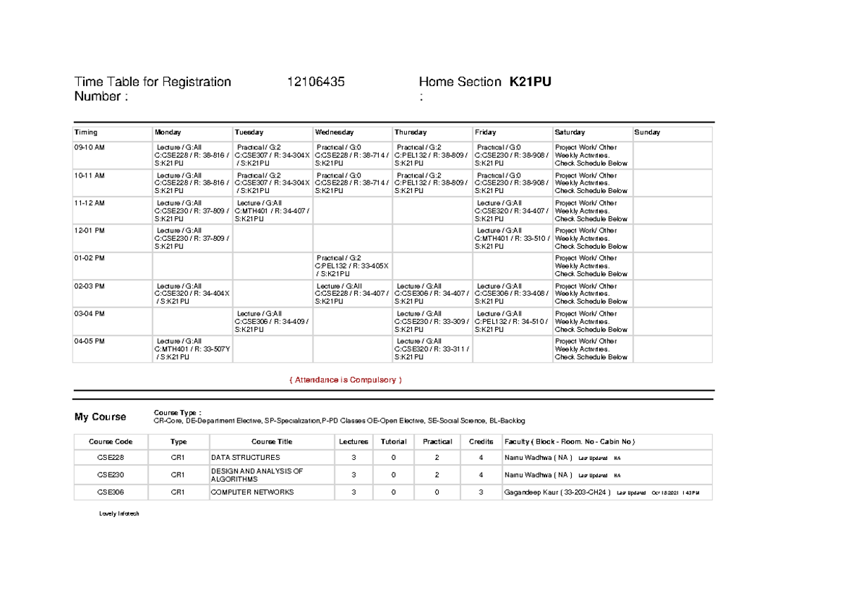 Rpt Time Table Student - Ekrjdn - Timing Monday Tuesday Wednesday ...