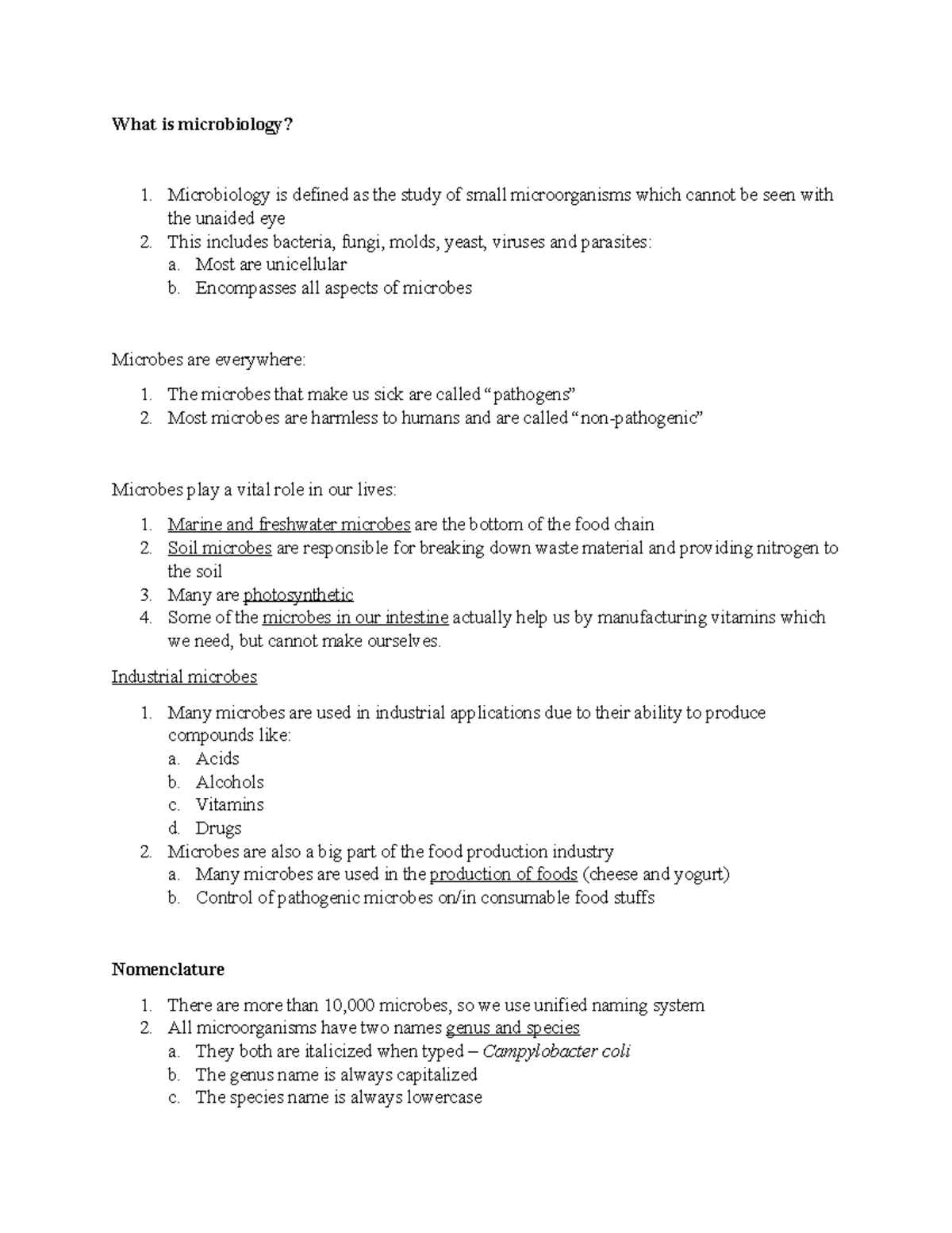 Chapter 1 - Lecture notes 1 - What is microbiology? 1. Microbiology is ...