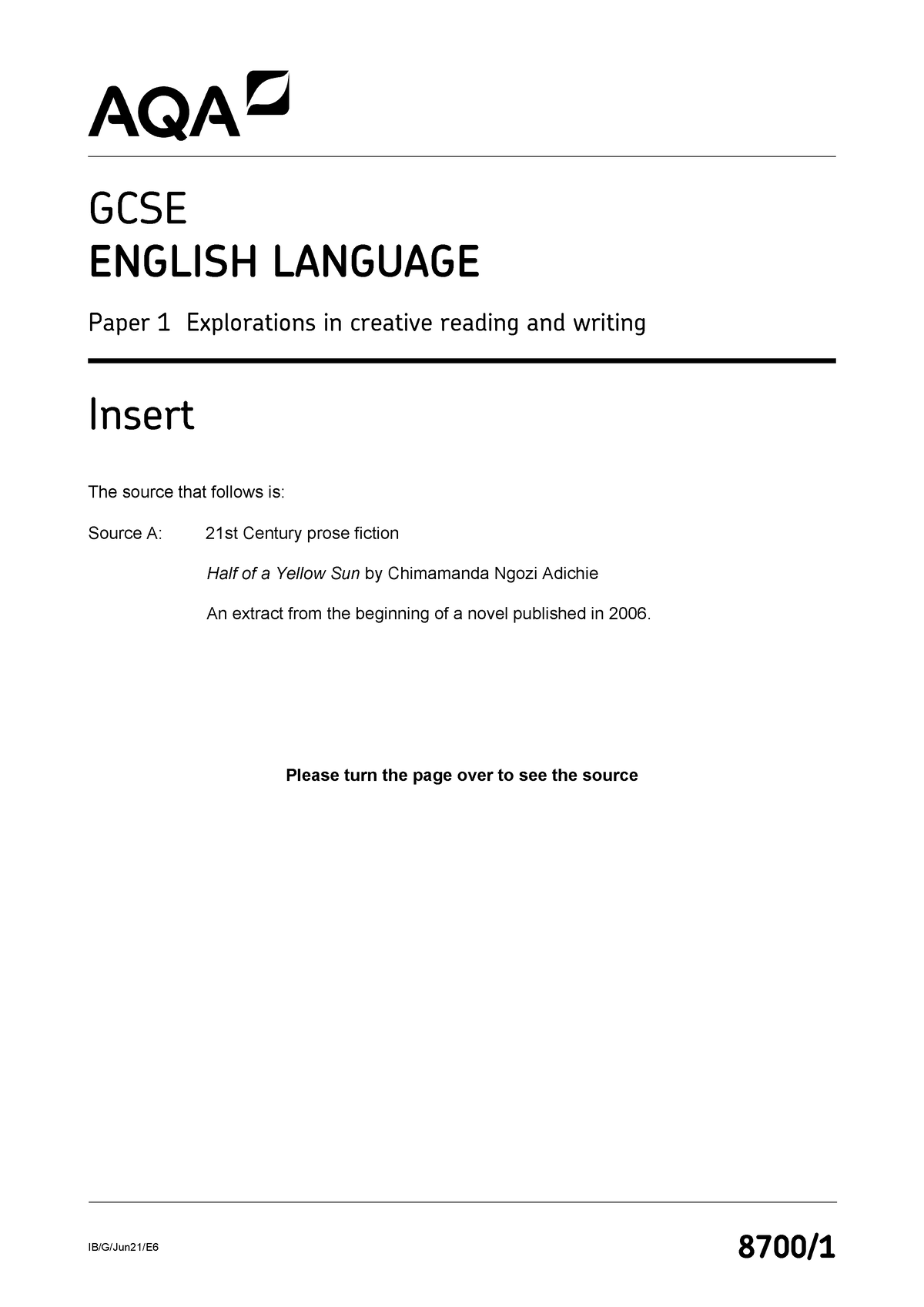 AQA Language P1 - A Past Paper for extra practice. - IB/G/Jun21/E6 8700 ...