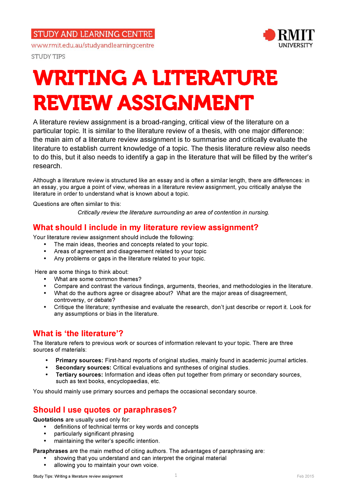 literature review assignment instructions