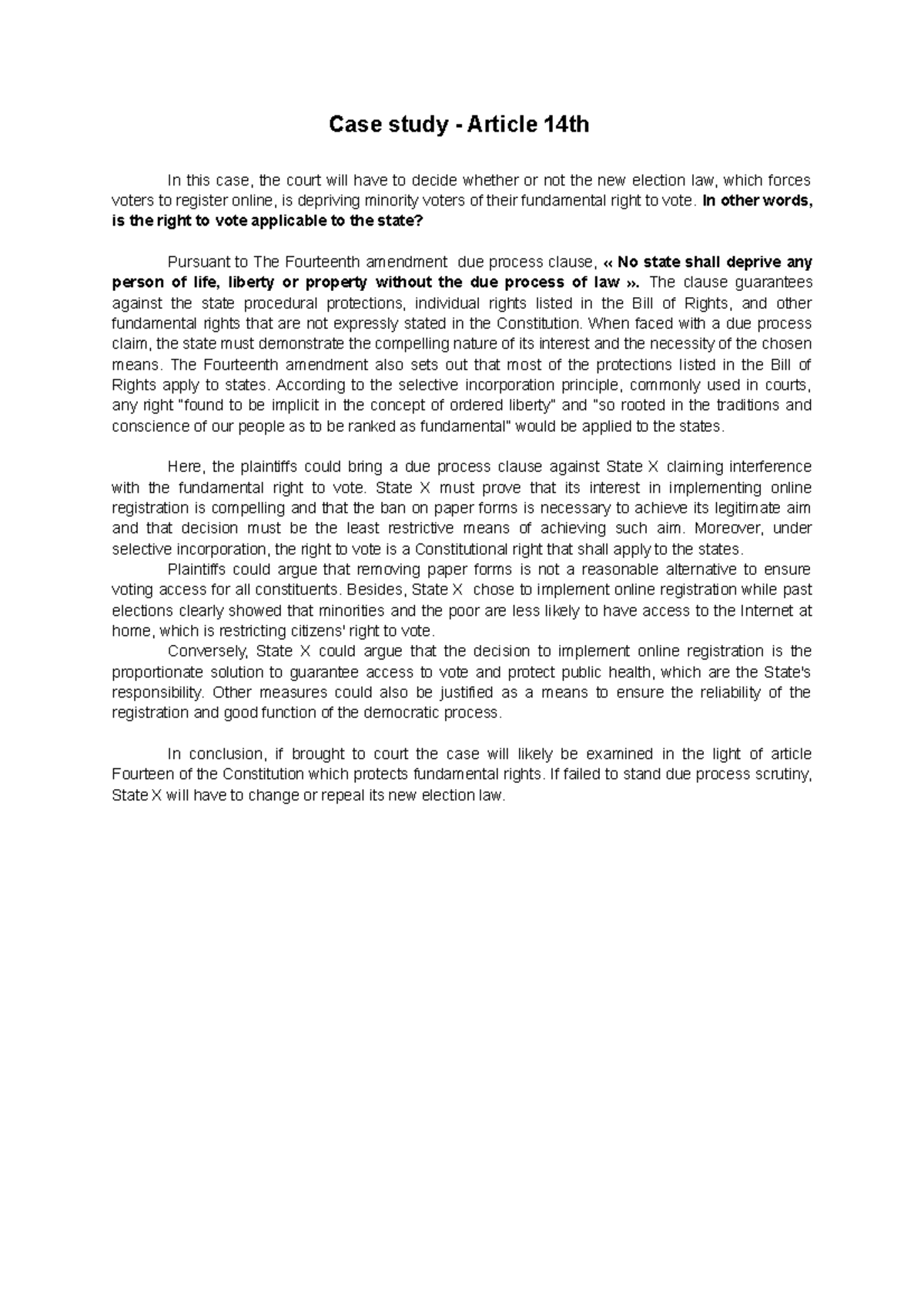 LE Case study Case study Article 14th In this case, the court will have to decide whether