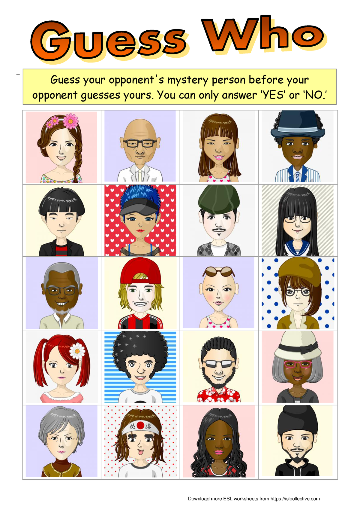 Guess Who - Download more ESL worksheets from islcollective Guess your ...