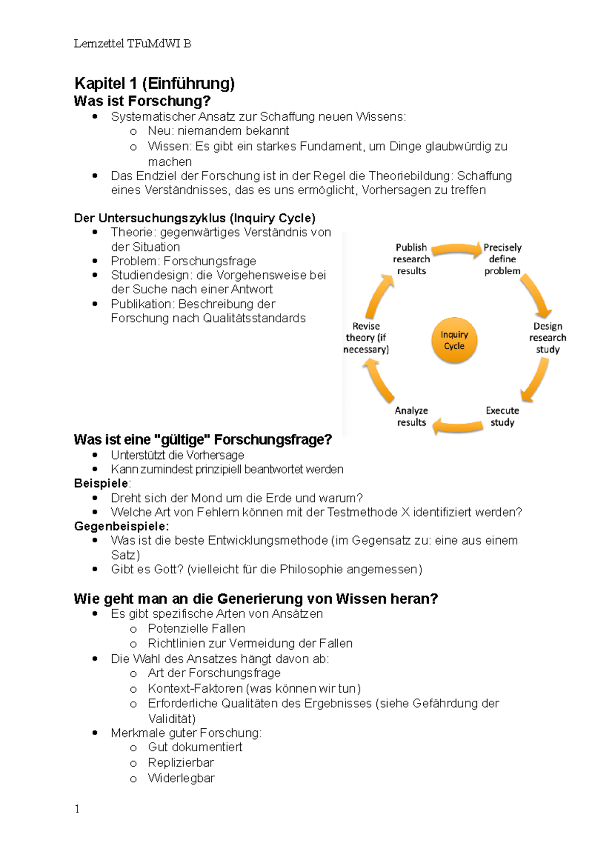 Lernzettel Tu FM B - Kapitel 1 (Einführung) Was Ist Forschung ...