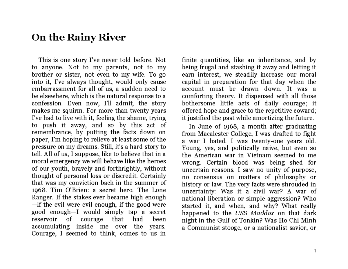 On the Rainy River text On the Rainy River This is one story I've