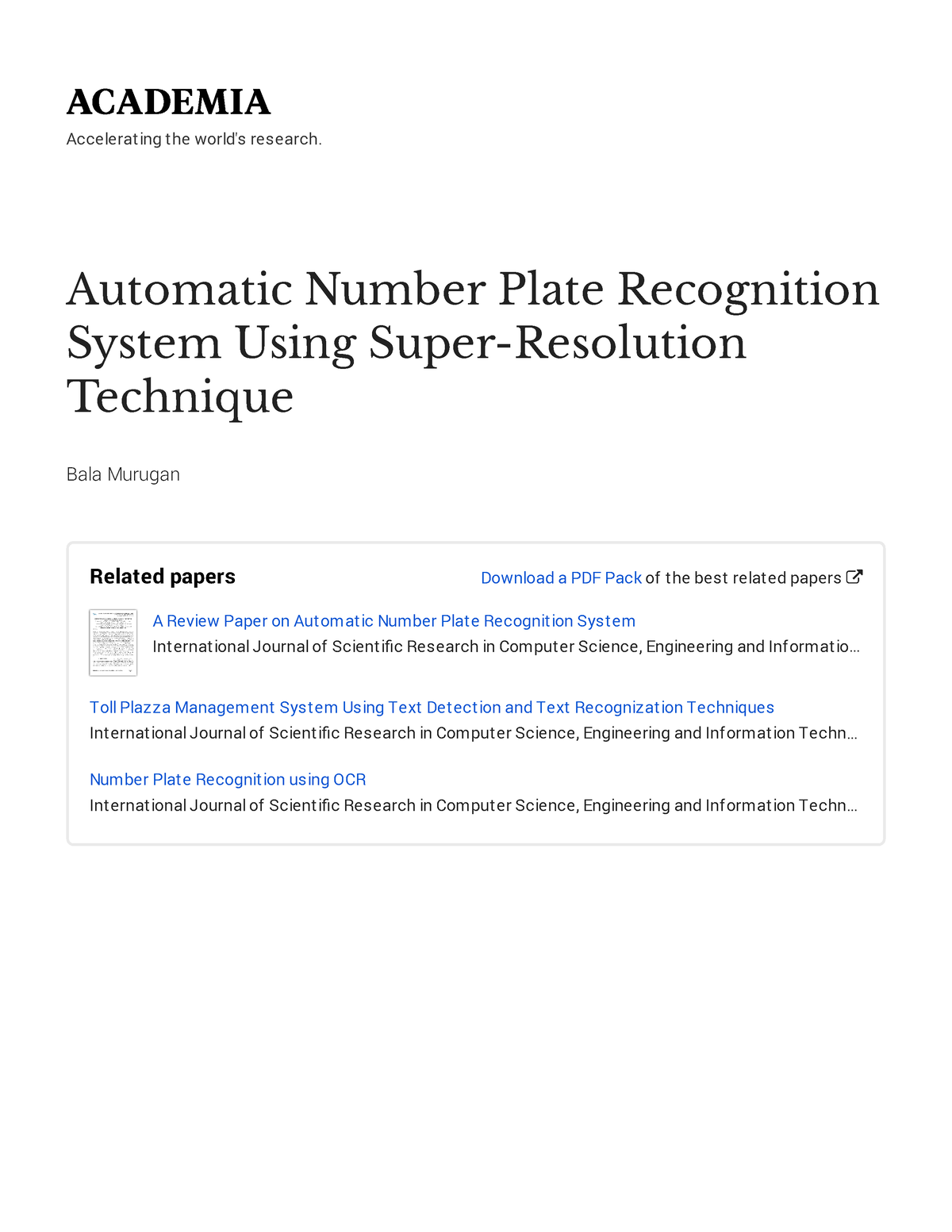 Automatic Number Plate Recognition - Accelerating the world's research. Automatic  Number Plate - Studocu