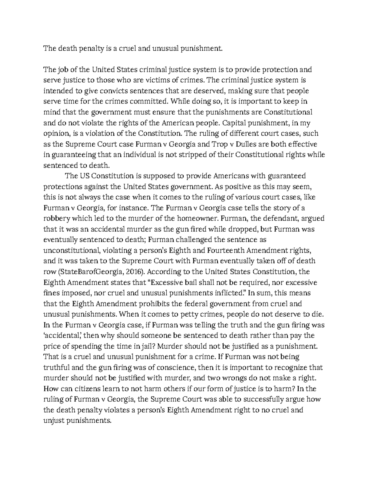 Criminal justice module 4 discussion The death penalty is a cruel and