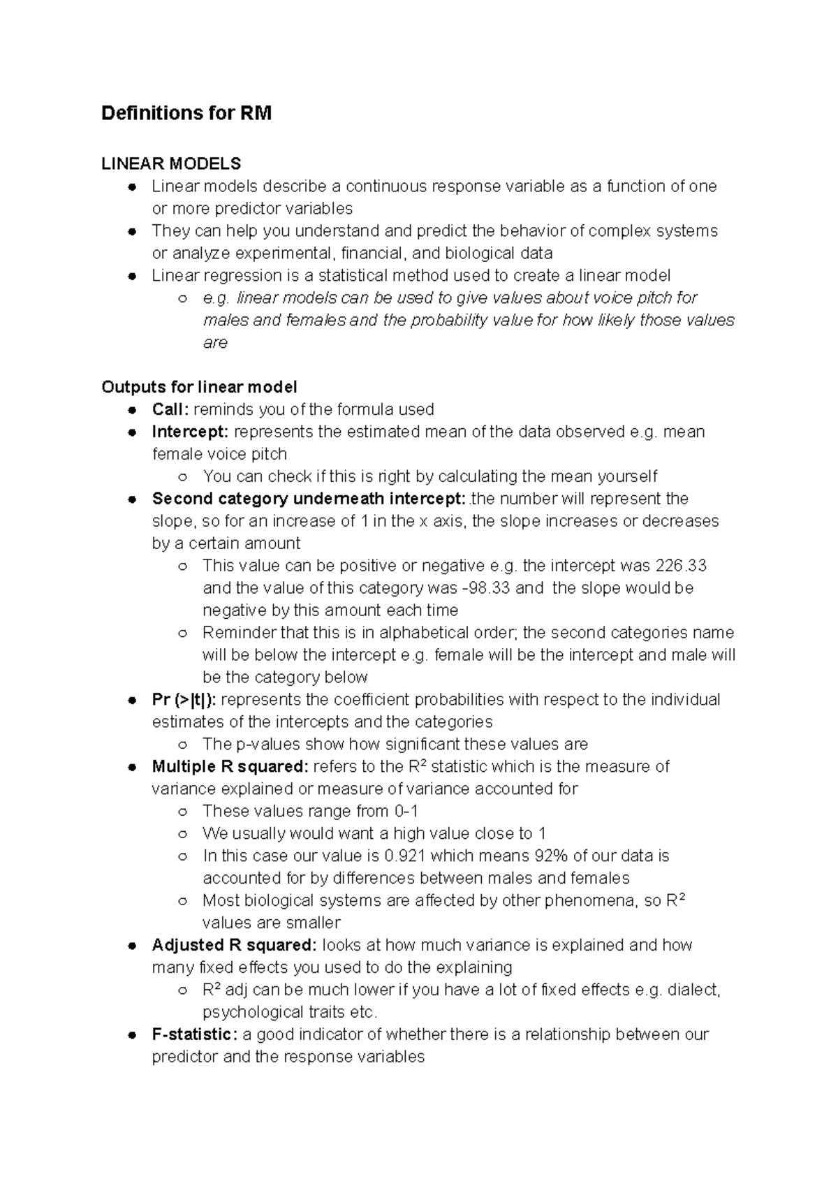 Definitions for RM - Lecture notes 1-20 - Definitions for RM LINEAR ...