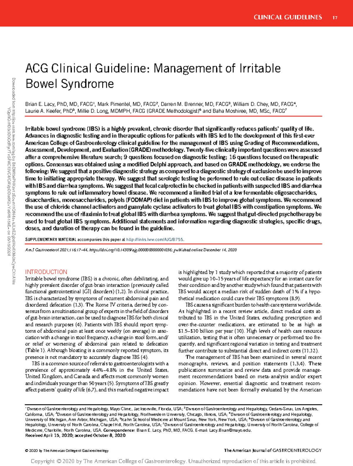 Acg clinical guideline management of irritable - ACG Clinical Guideline ...