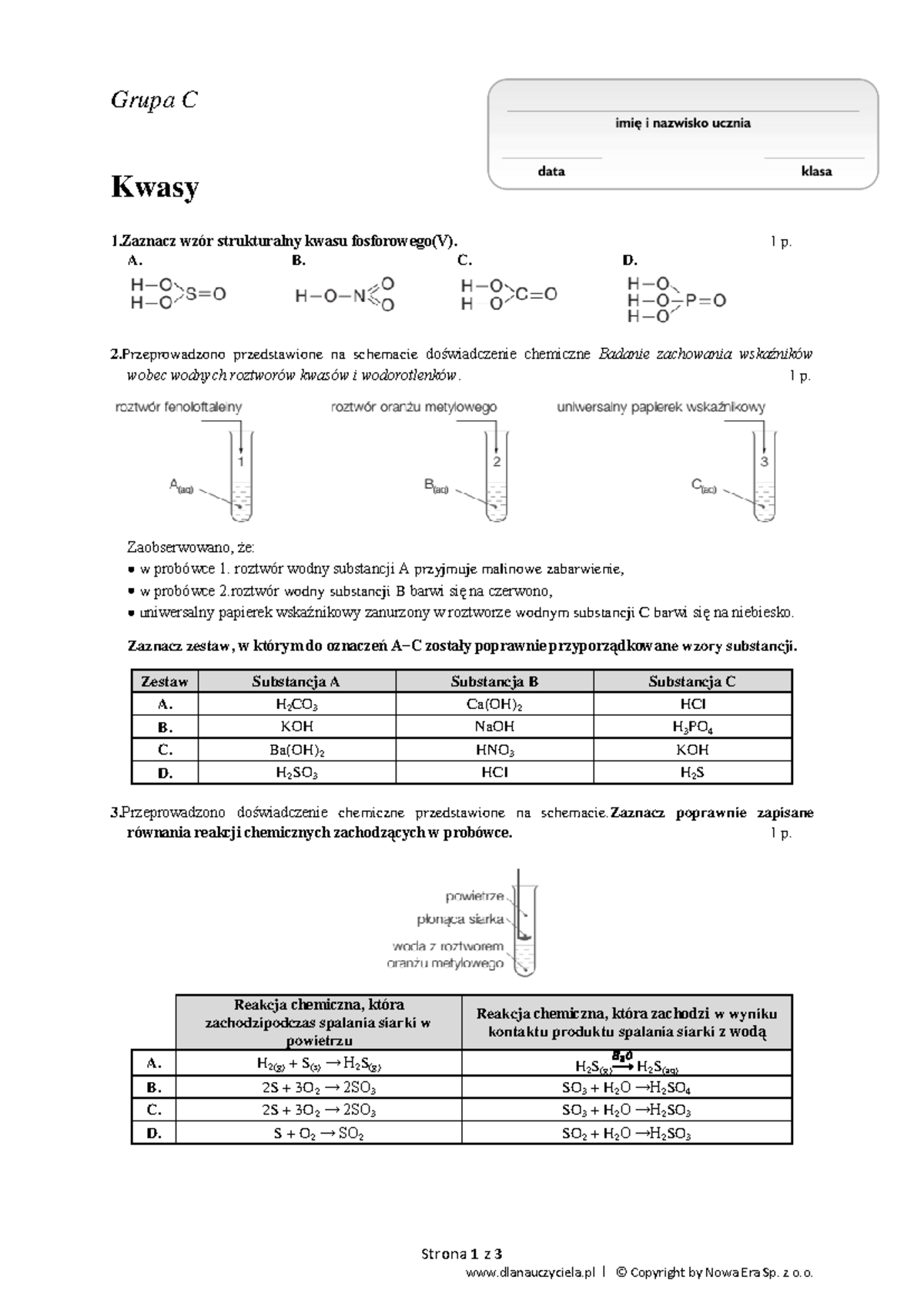 Sprawdzian Z Chemii Kwasy Nowa Era www.studocu.com