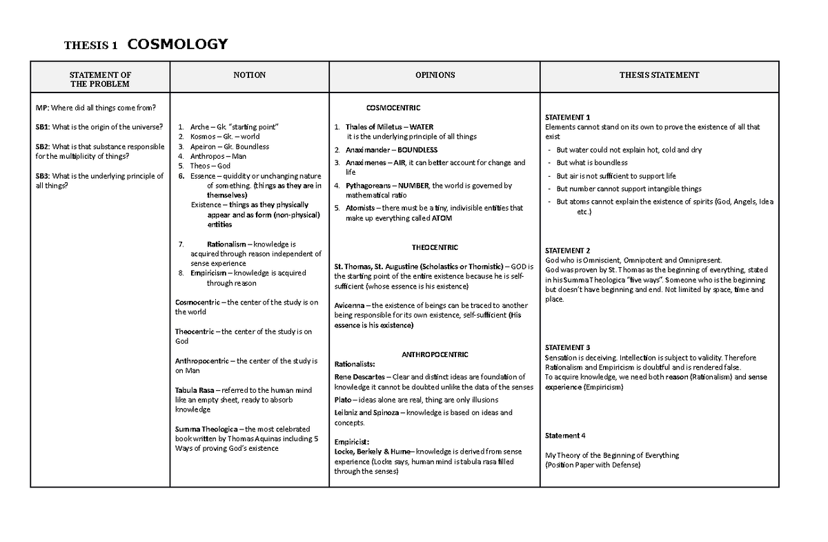 Thesis-1- Cosmology - for thesis - THESIS 1 COSMOLOGY STATEMENT OF THE ...