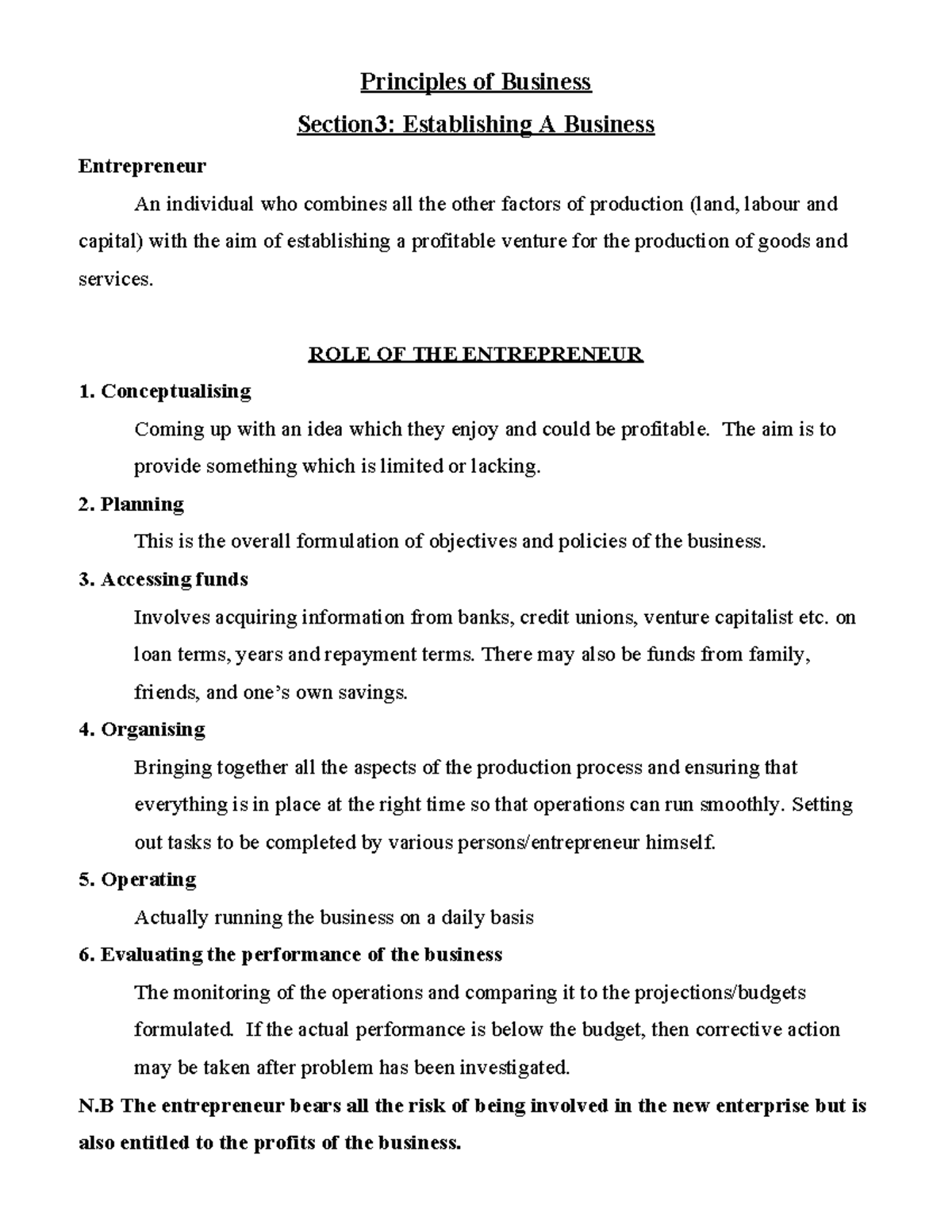 Section 3-establishing a business - Principles of Business Section3 ...