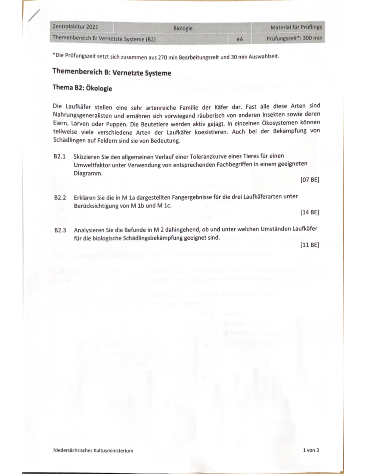 Zentralabitur 2021 - Abiturklausuren Niedersachsen - Zentralabitur 20ZI