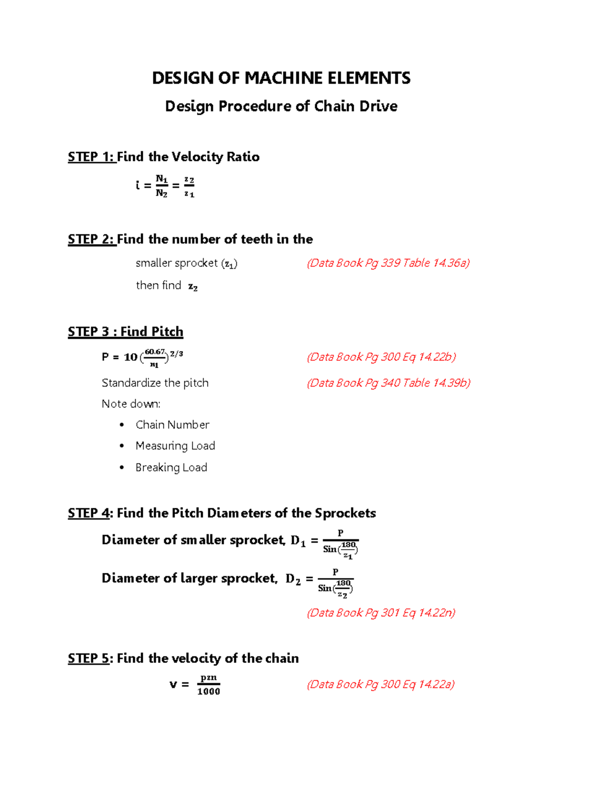 DME 2 Design of Chain Drive DESIGN OF MACHINE ELEMENTS Design