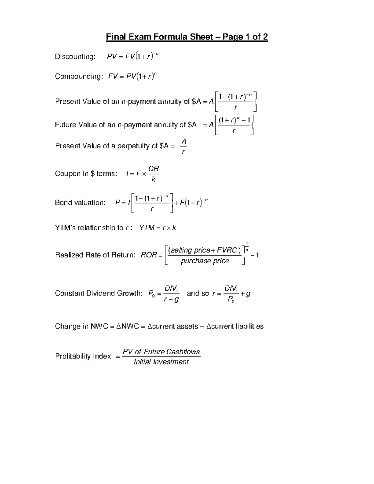 Final Exam Formula Sheetttttttttttt - Final Exam Formula Sheet – Page 1 ...