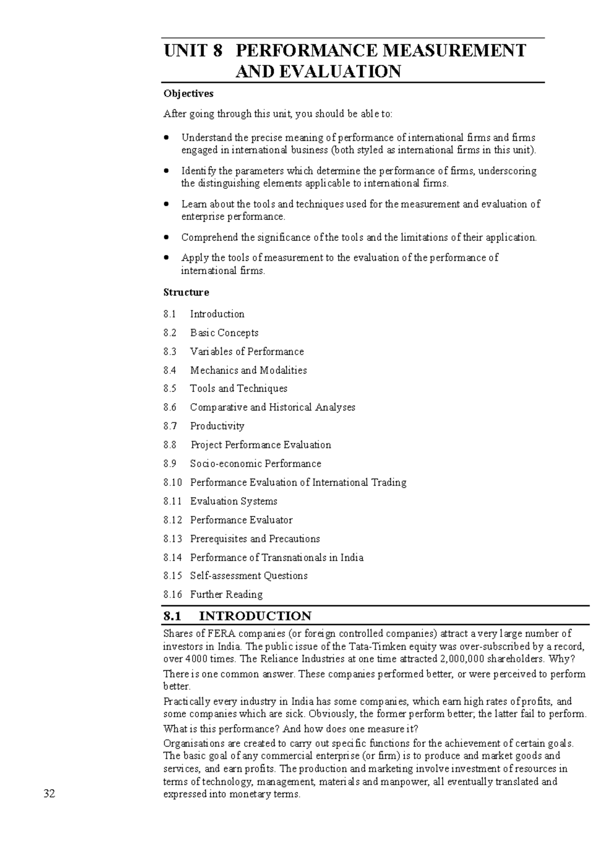 Performance measurement and evaluation - Control and Evaluation UNIT 8 ...