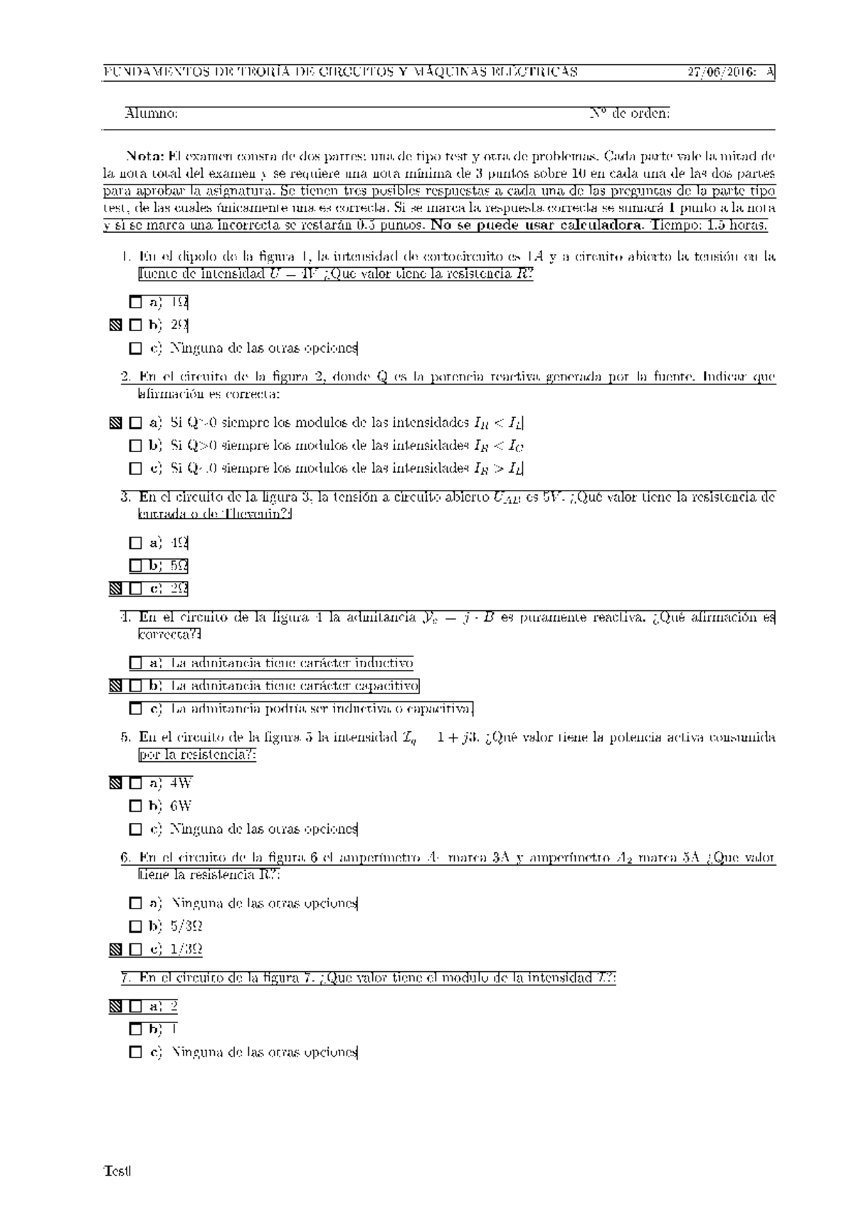 Examen Ftcy Me Junio 2016 Teoria Fundamentos De Teor1a De Circuitos Y