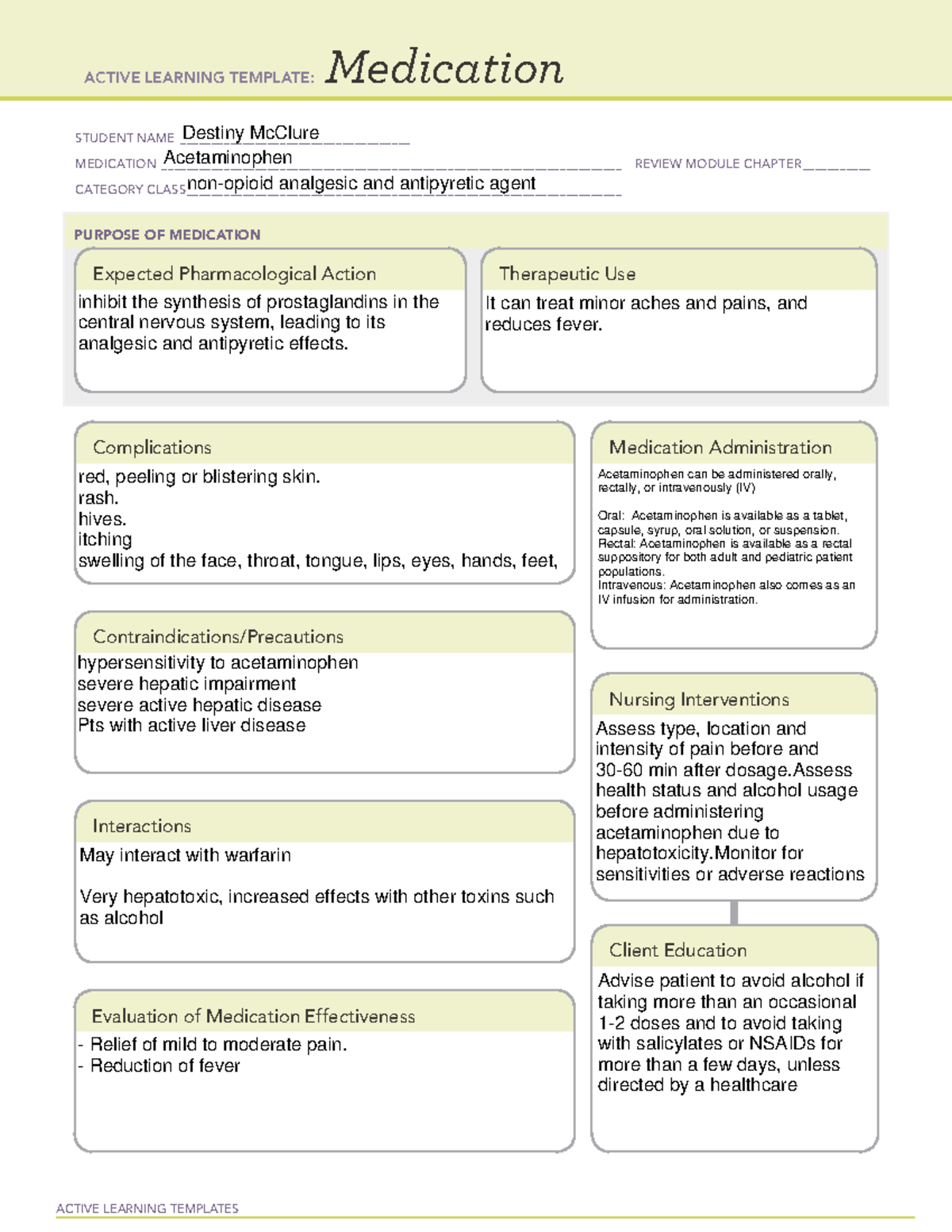 ACTIVE LEARNING TEMPLATE Acetaminophen ACTIVE LEARNING TEMPLATES