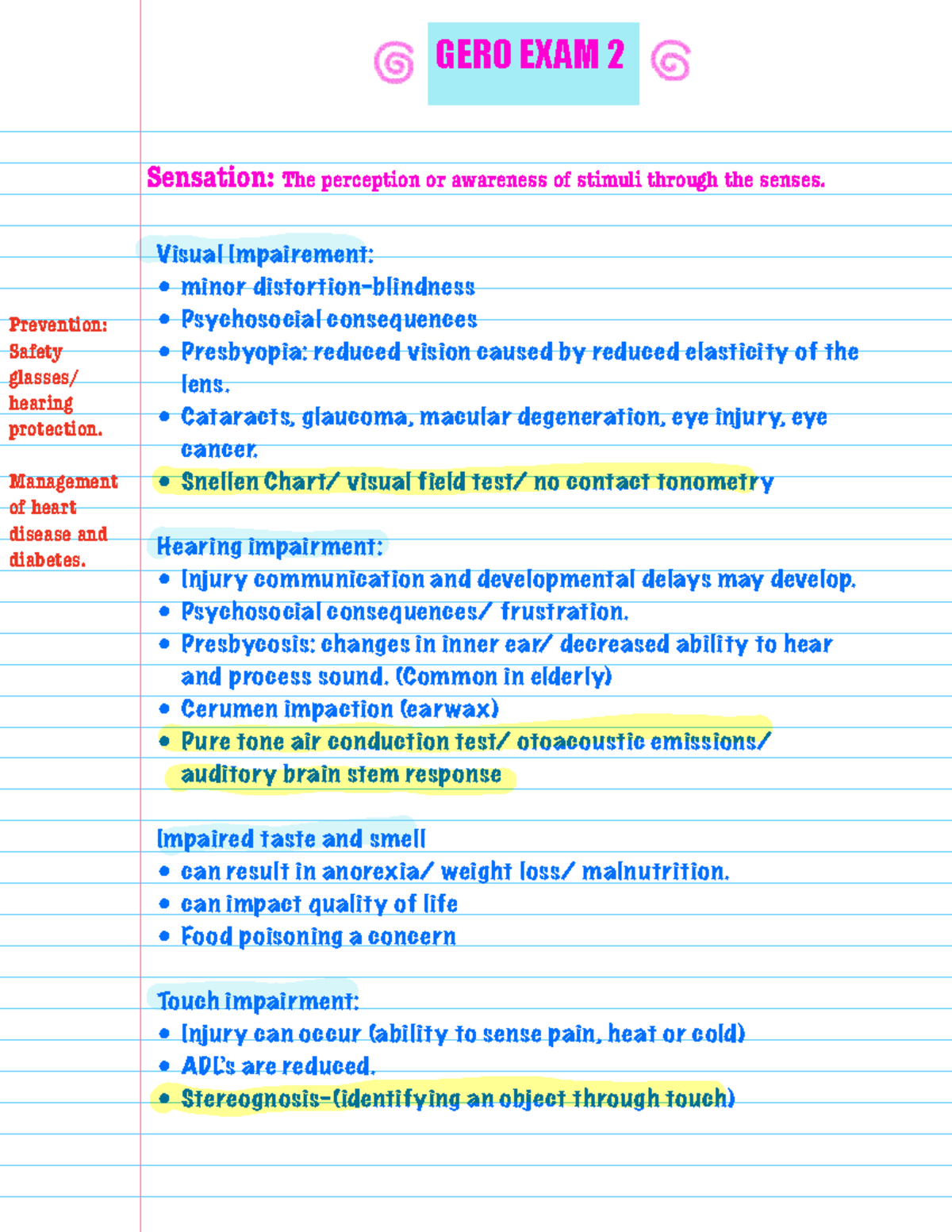 Note Mar 23, 2024 study guides GERO EXAM 2 Sensation