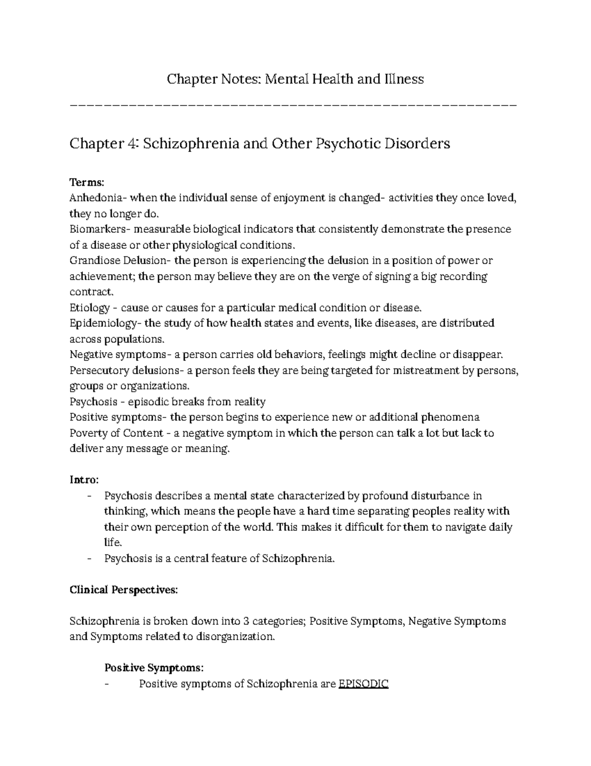 Chapter Notes Mental Health And Illness - Chapter Notes: Mental Health ...