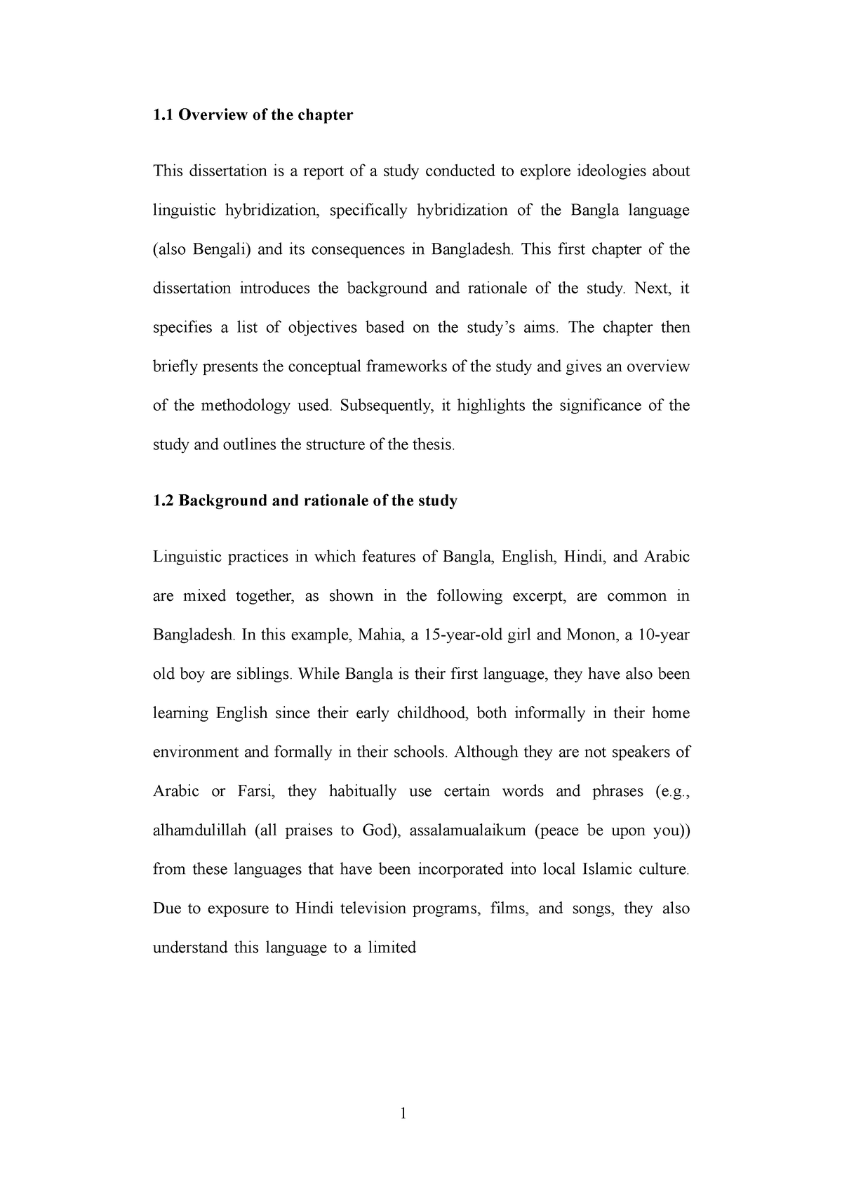 dissertation bangla translate