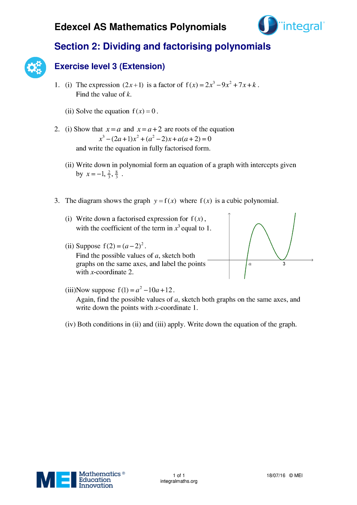 Dividing And Factorising Polynomials Extension - Edexcel AS Mathematics ...