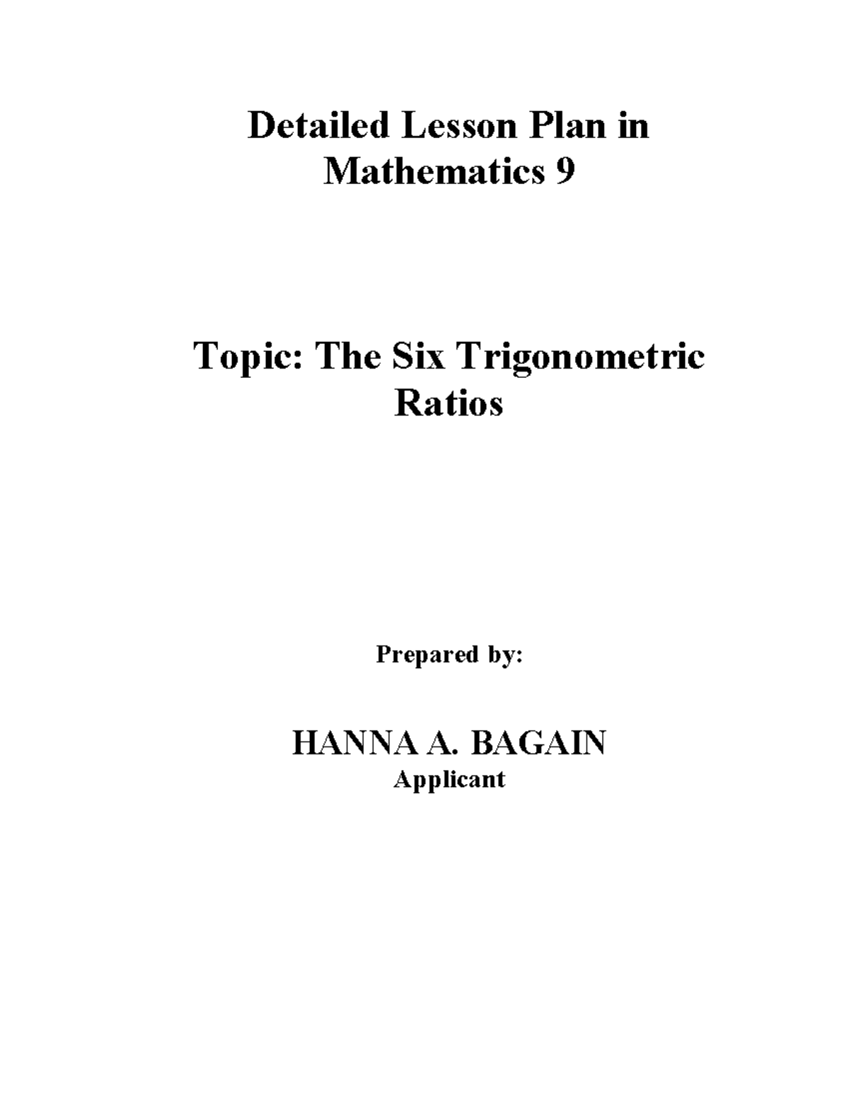 DLP Trigonometric Ratios - Detailed Lesson Plan in Mathematics 9 Topic ...