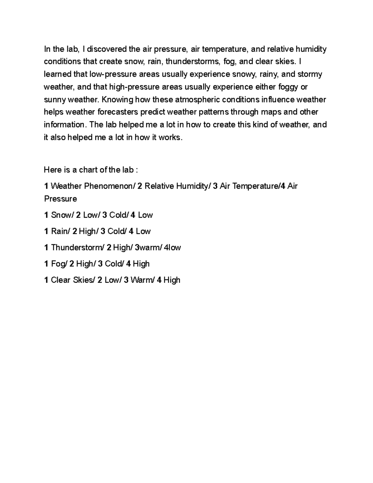 Lab Weather Patterns hhhhhhhhhhhhhhhhhhhhhhhhhhhhhhhh In the lab, I